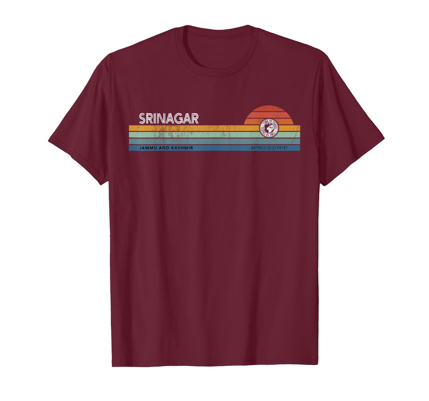 Srinagar Jammu And Kashmir India Retro Sunset Rainbow Synth T-Shirt