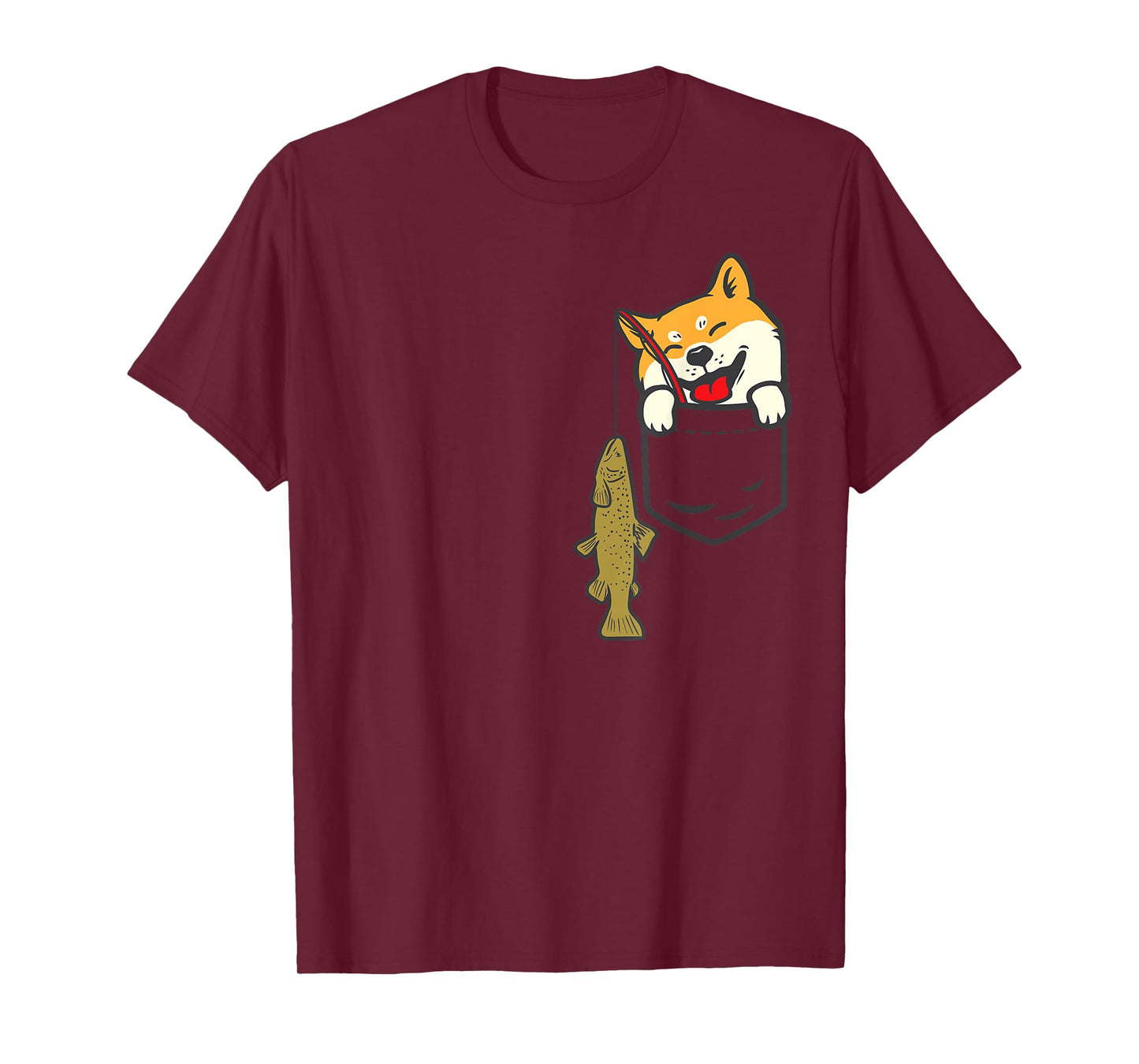 Pocket Shiba Inu Dog Fishing Cute Japanese Fisherman Gift T-Shirt