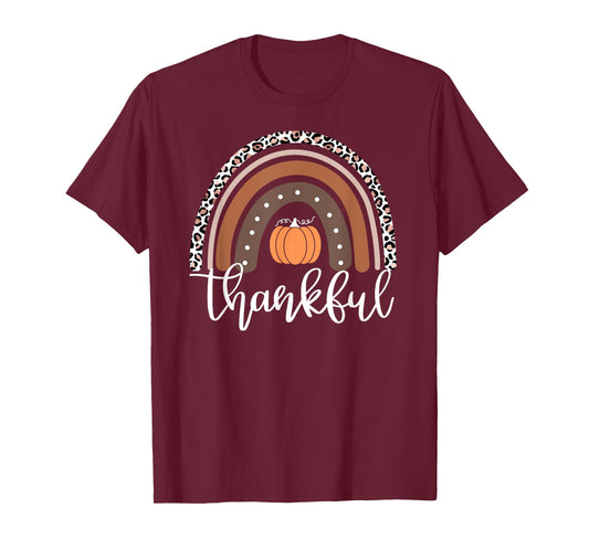 Mommy and Me Thankful Leopard Rainbow Pumpkin Thanksgiving T-Shirt