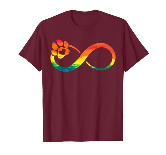 Dog Cat Paw Print Infinite Rainbow, Dog Lover Rescue T-Shirt