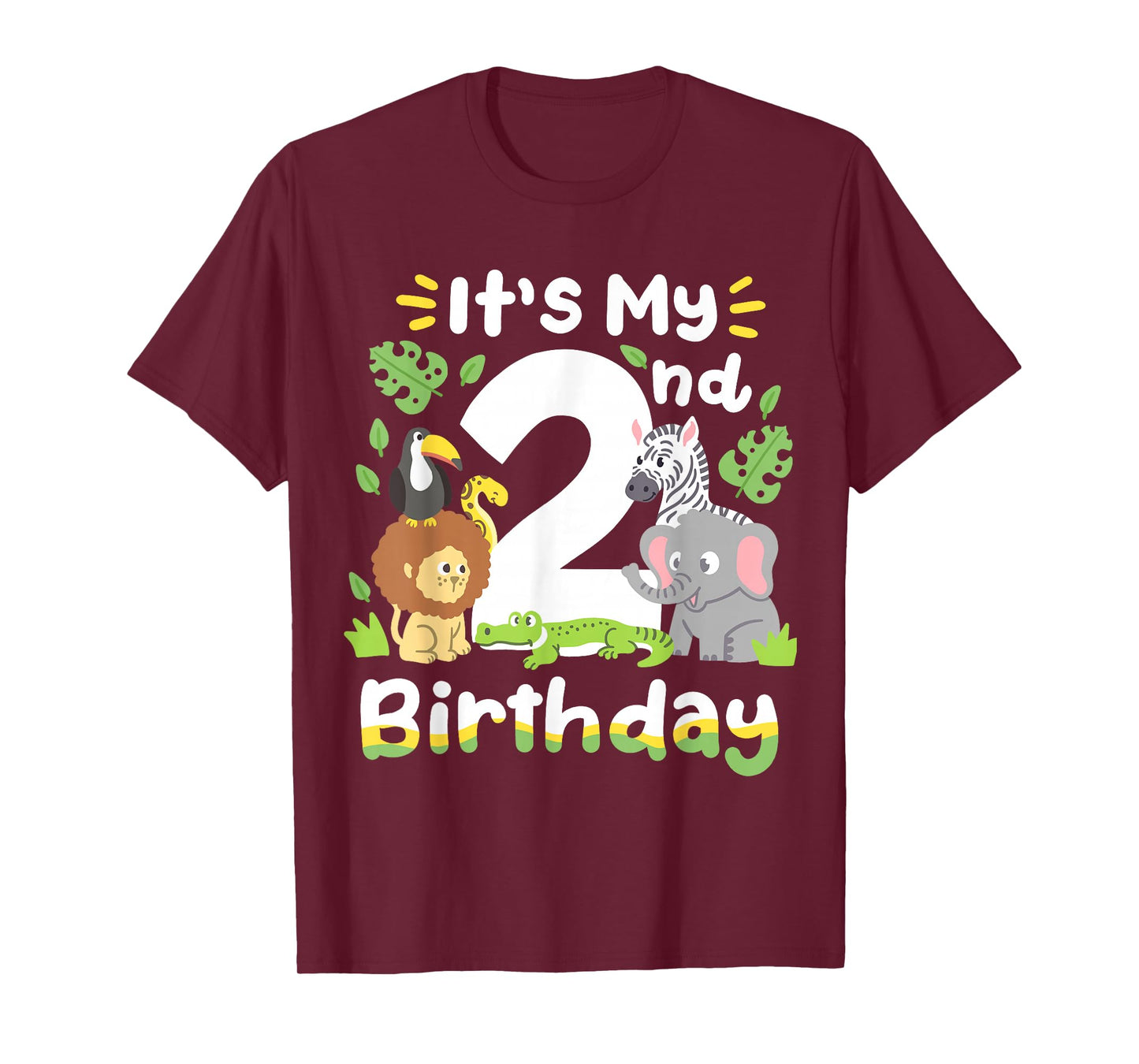 Jungle Safari 2nd Birthday Zoo Animal Two Years Old Kids T-Shirt