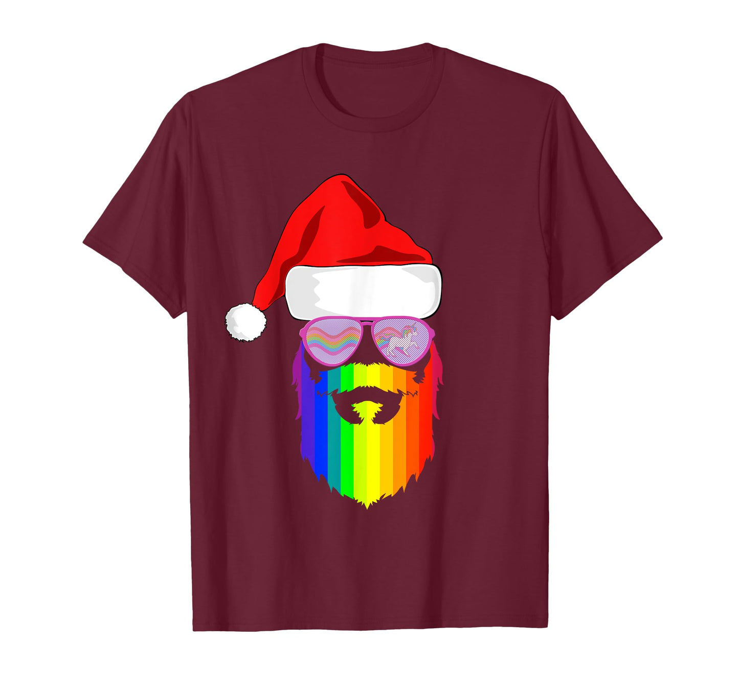Gay Santa Claus Christmas Rainbow Unicorn Sunglasses LGBQT T-Shirt