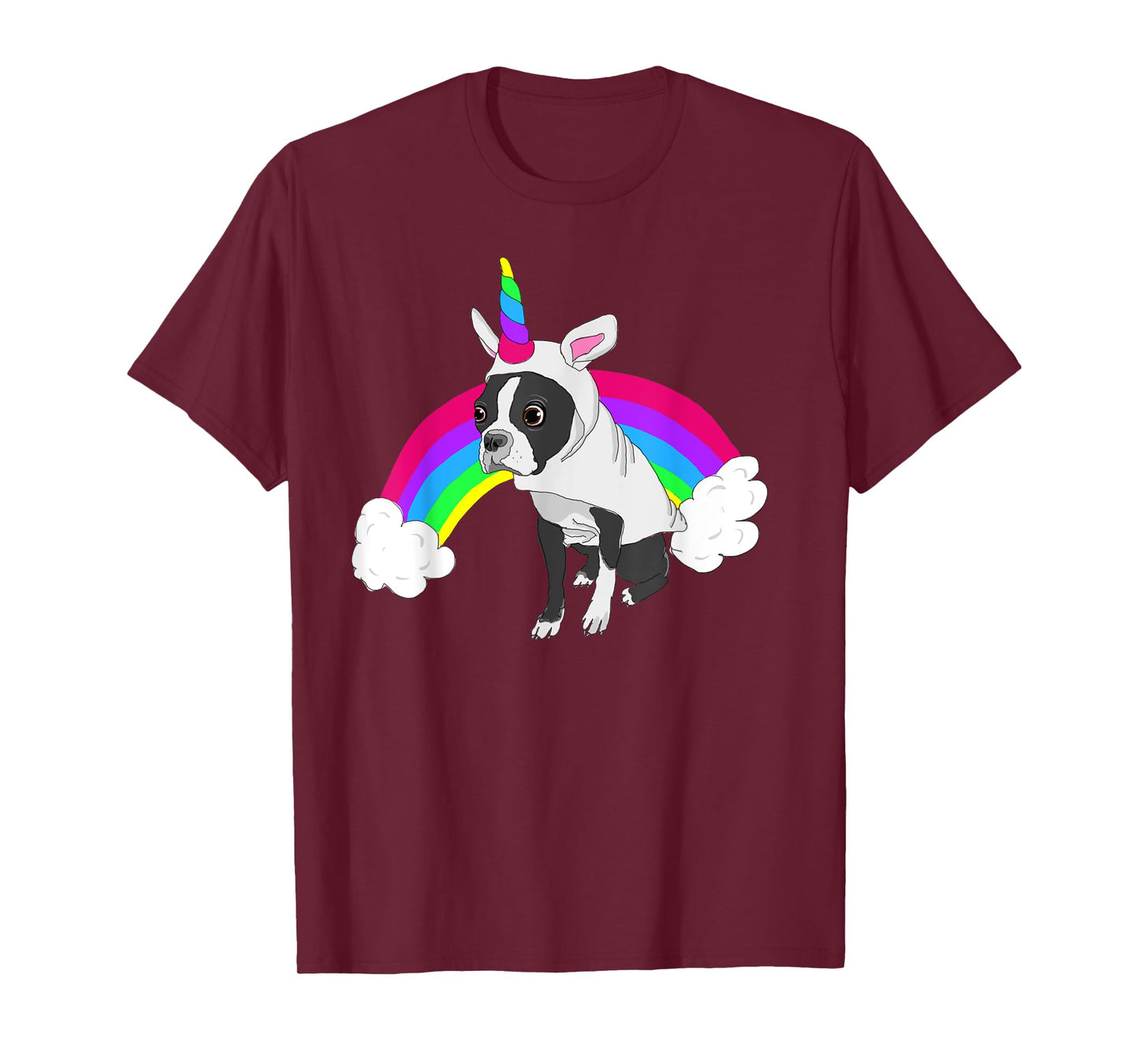 Cute Boston Terrier Unicorn Rainbow T-Shirt