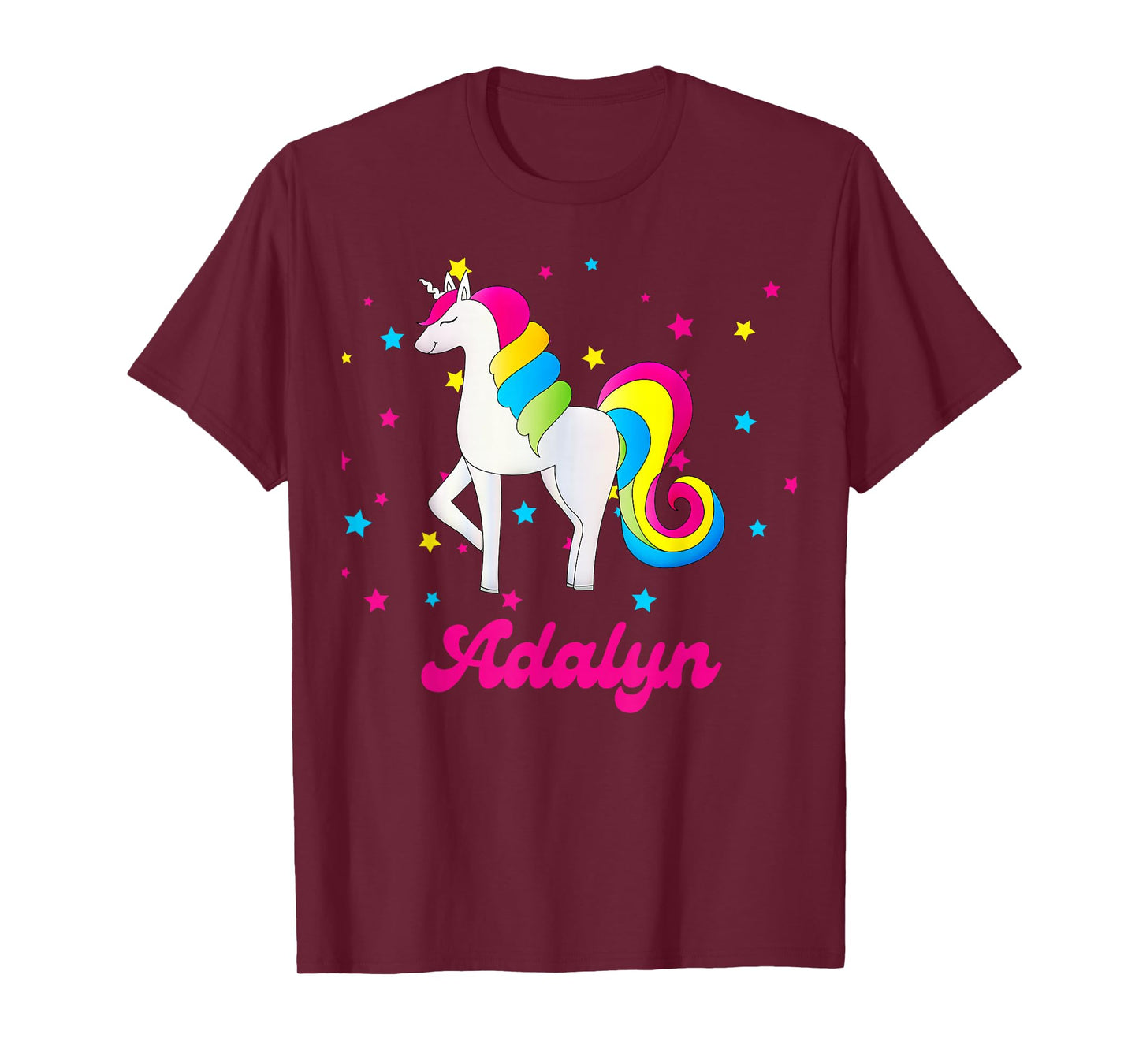Cute Rainbow Unicorn Pink and Blue Personalized Adalyn T-Shirt