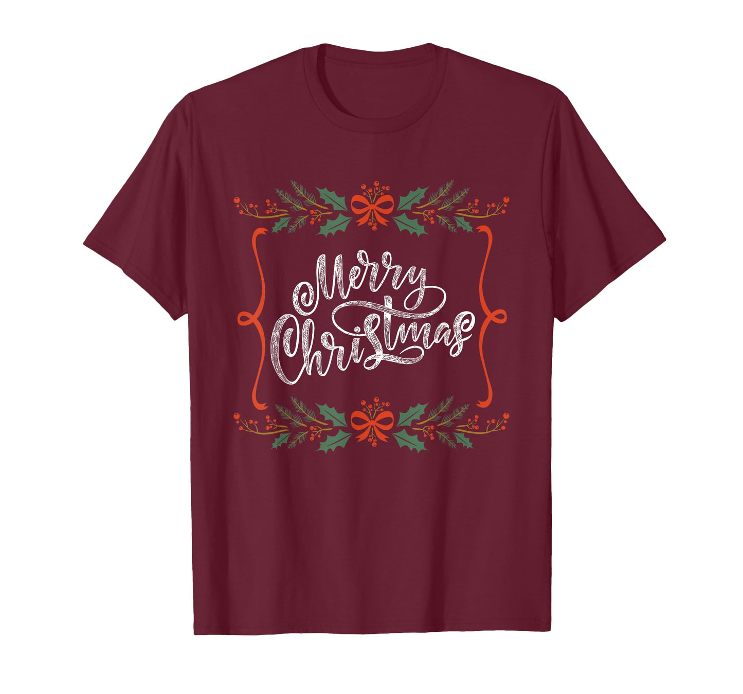 Merry Christmas Holly Berries Bows Ribbons T-Shirt
