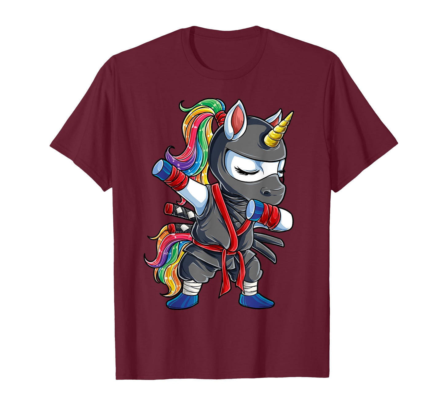 Dabbing Ninja Unicorn T Shirt Girls Rainbow Martial Arts Tee T-Shirt