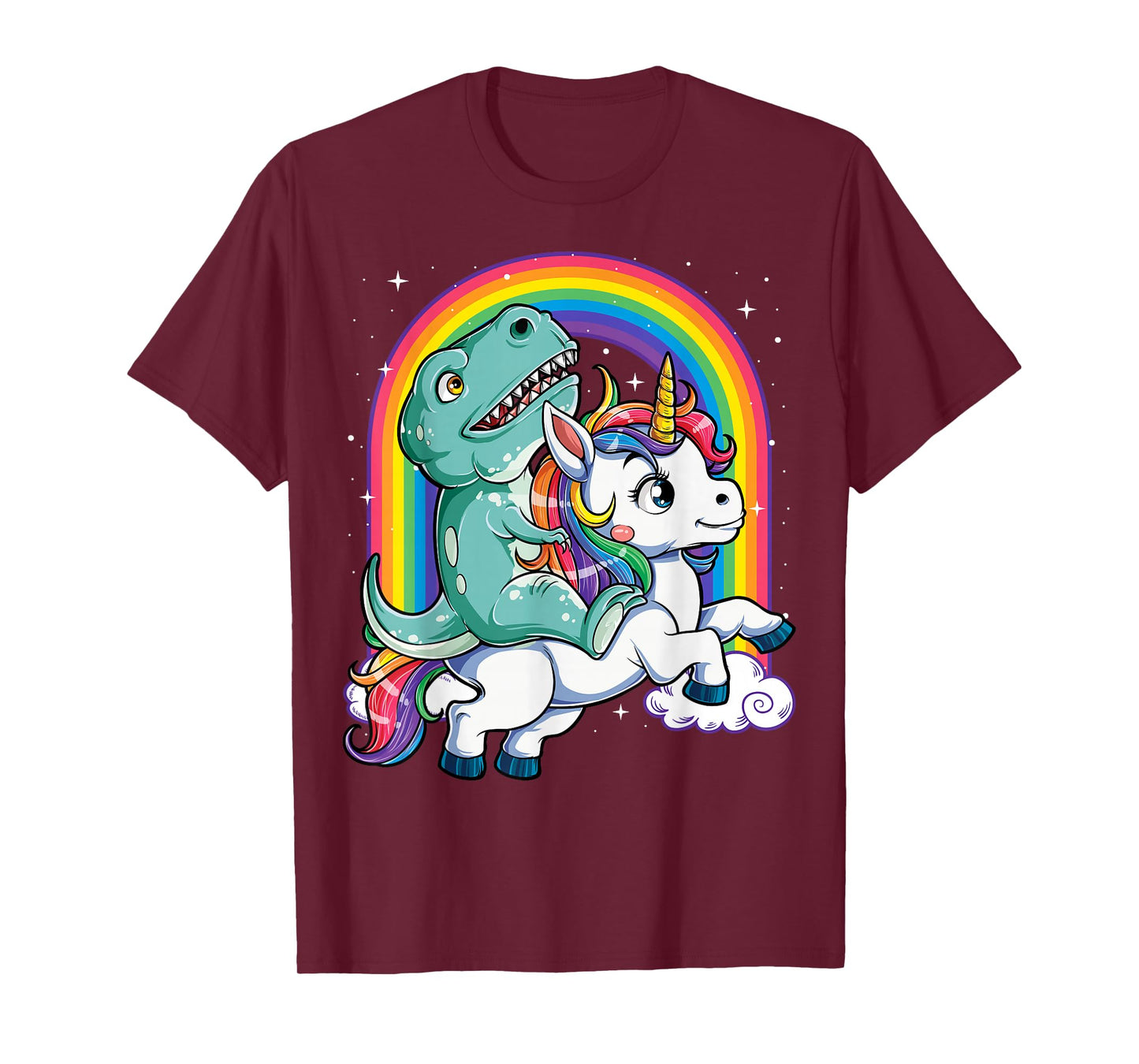 Dinosaur Riding Unicorn Funny T-rex Boys Men Rainbow Galaxy T-Shirt