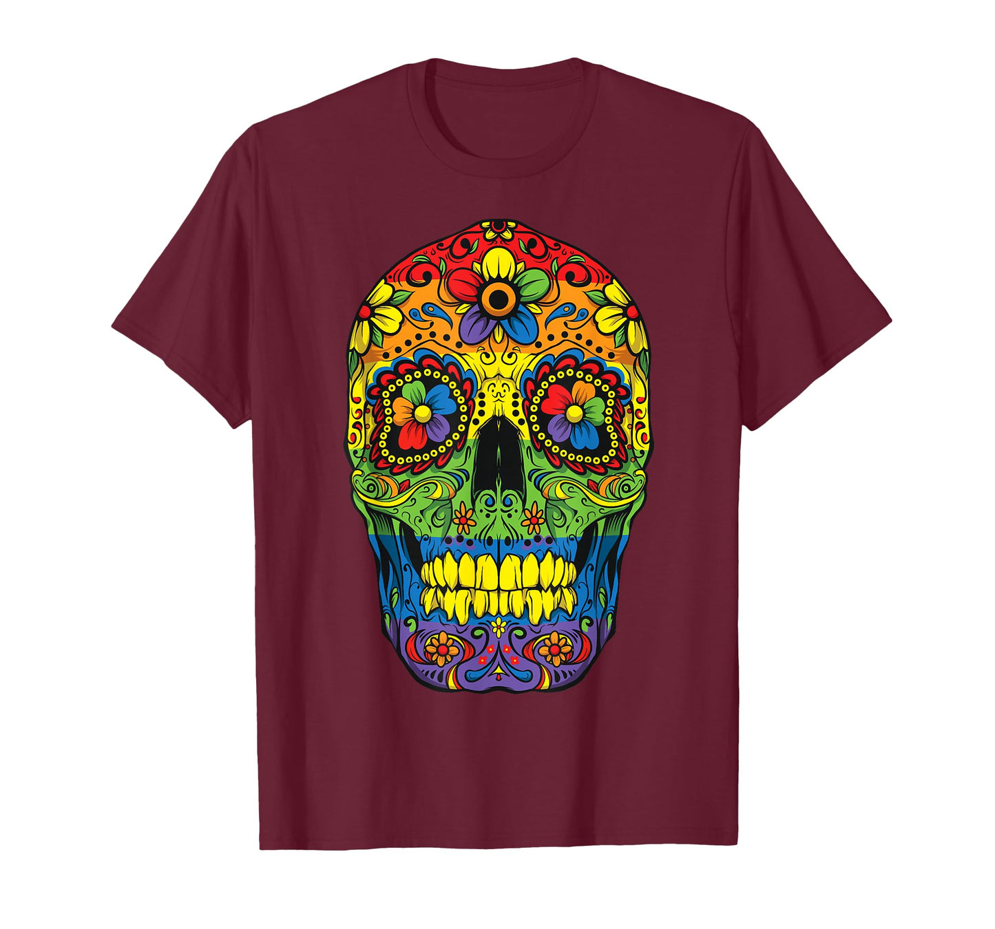 Sugar Skull LGBT Gay Pride Rainbow Flag Gift Day Of The Dead T-Shirt