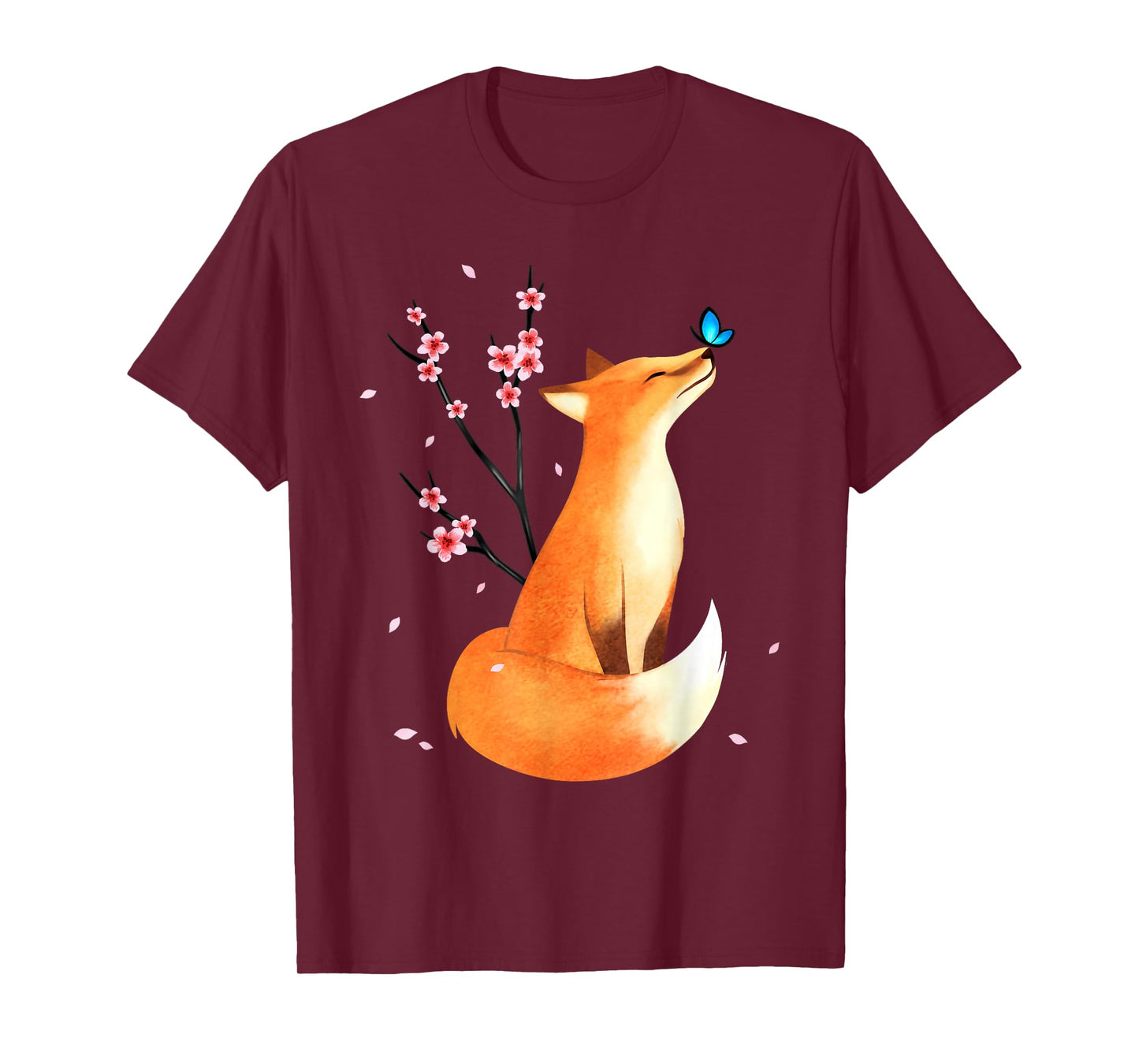 Fox Japanese Cherry Blossom Flower Vintage Gift T-Shirt