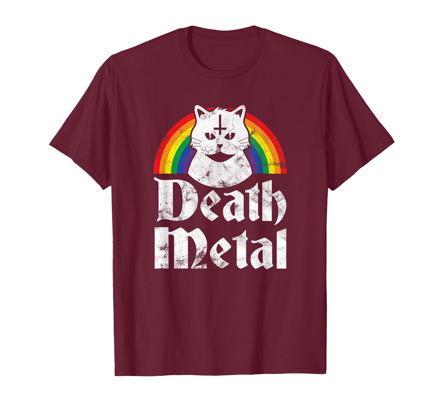 Death Metal Satanic Cat Rainbow Rock Goth Concert T-Shirt
