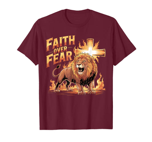Faith Over Fear Lion of Judah Religion Christian Biblical T-Shirt