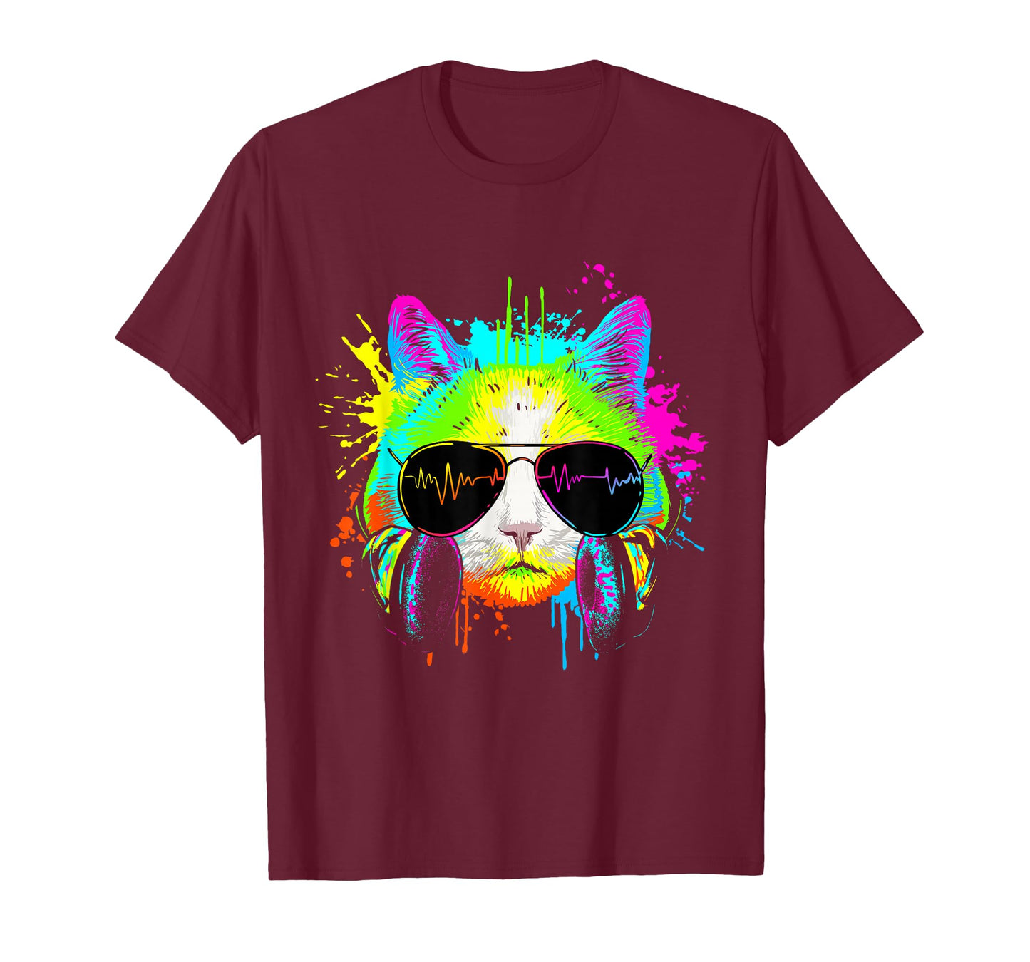 Funny Kitten Colourful Rainbow Rave Music DJ Cat T-Shirt