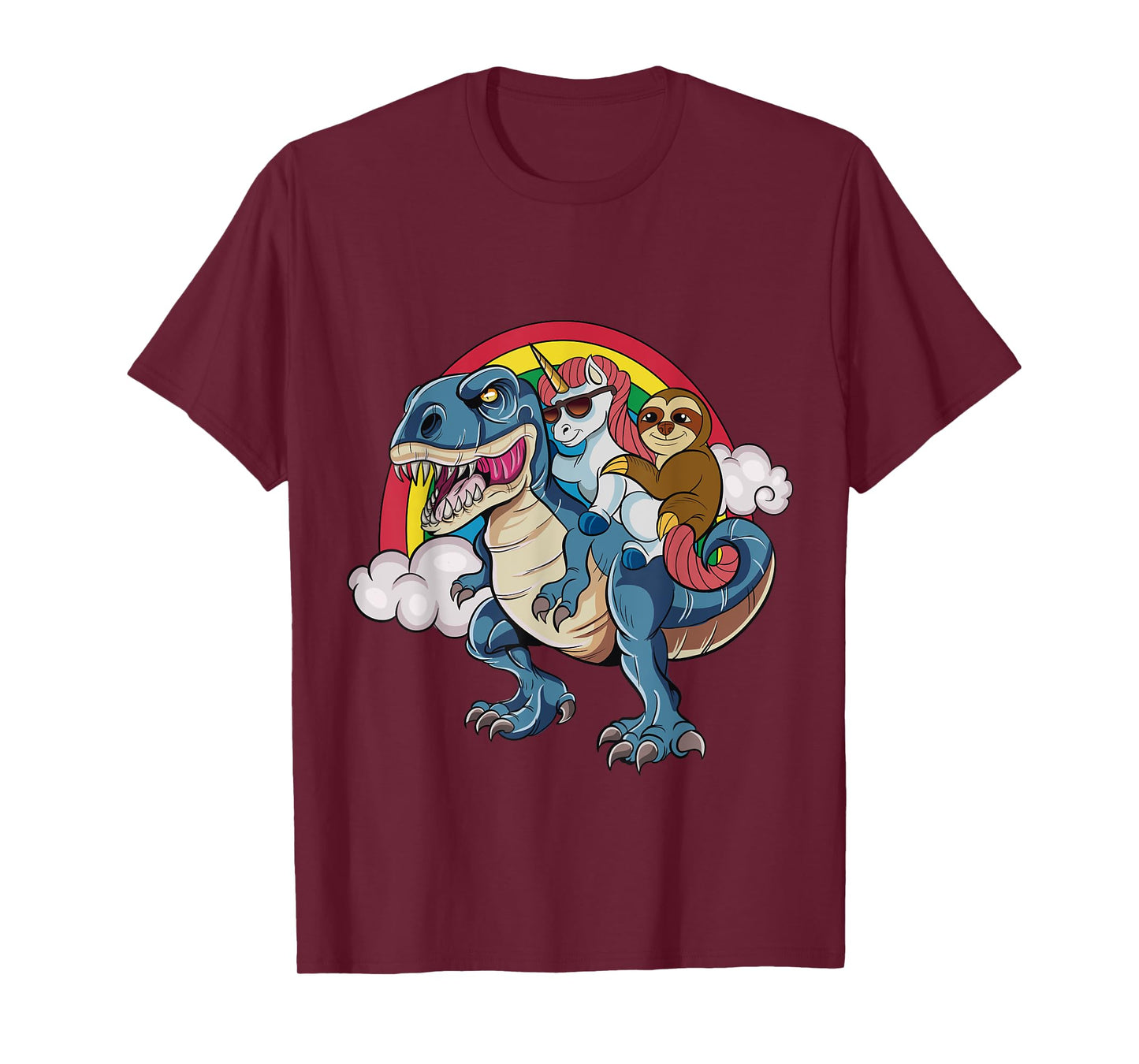 Magical Unicorn & Sloth Riding A Dinosaur Rainbow T Shirt T-Shirt
