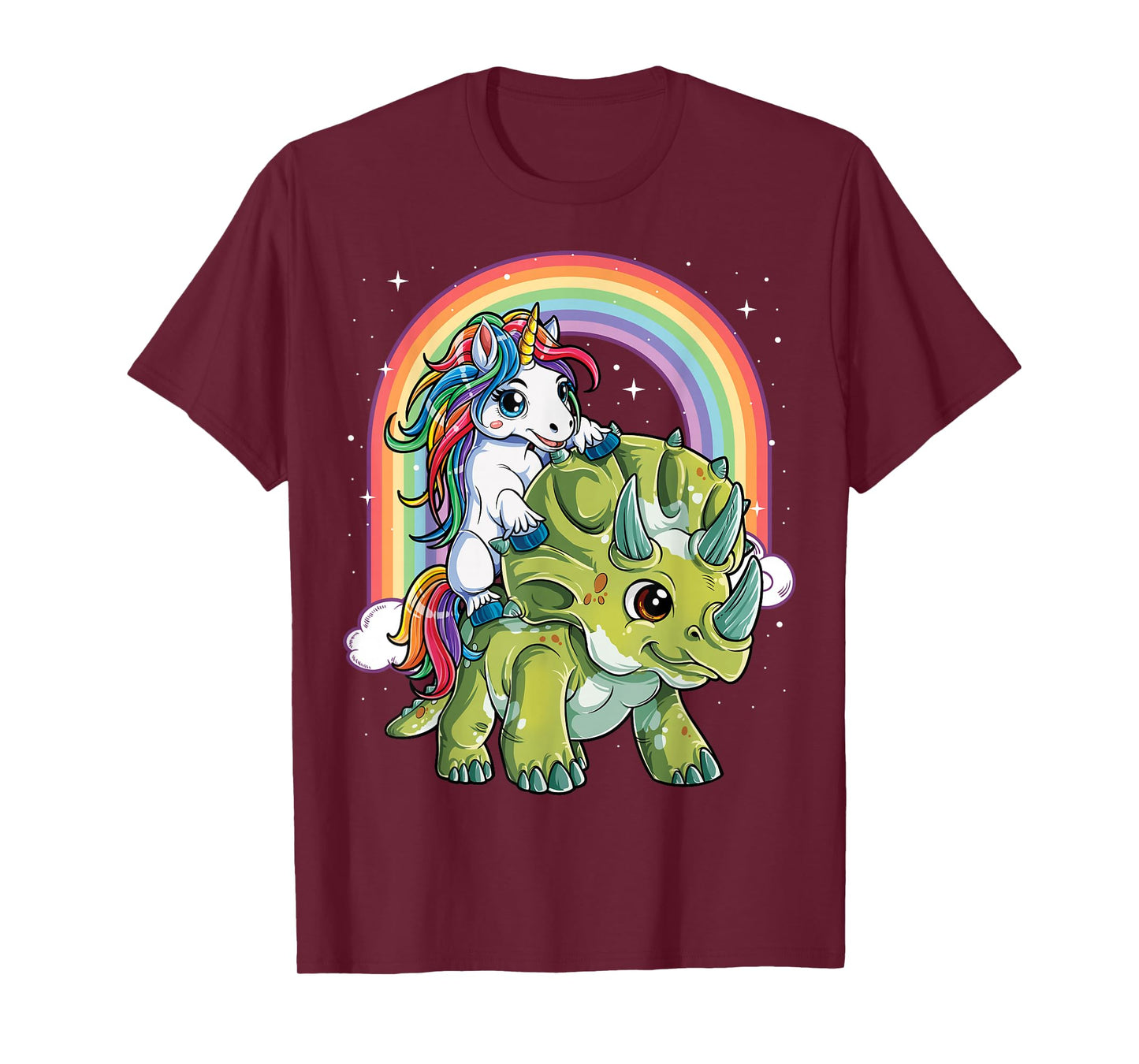 Unicorn Riding Dinosaur Triceratops Funny Boys Girls Rainbow T-Shirt Small
