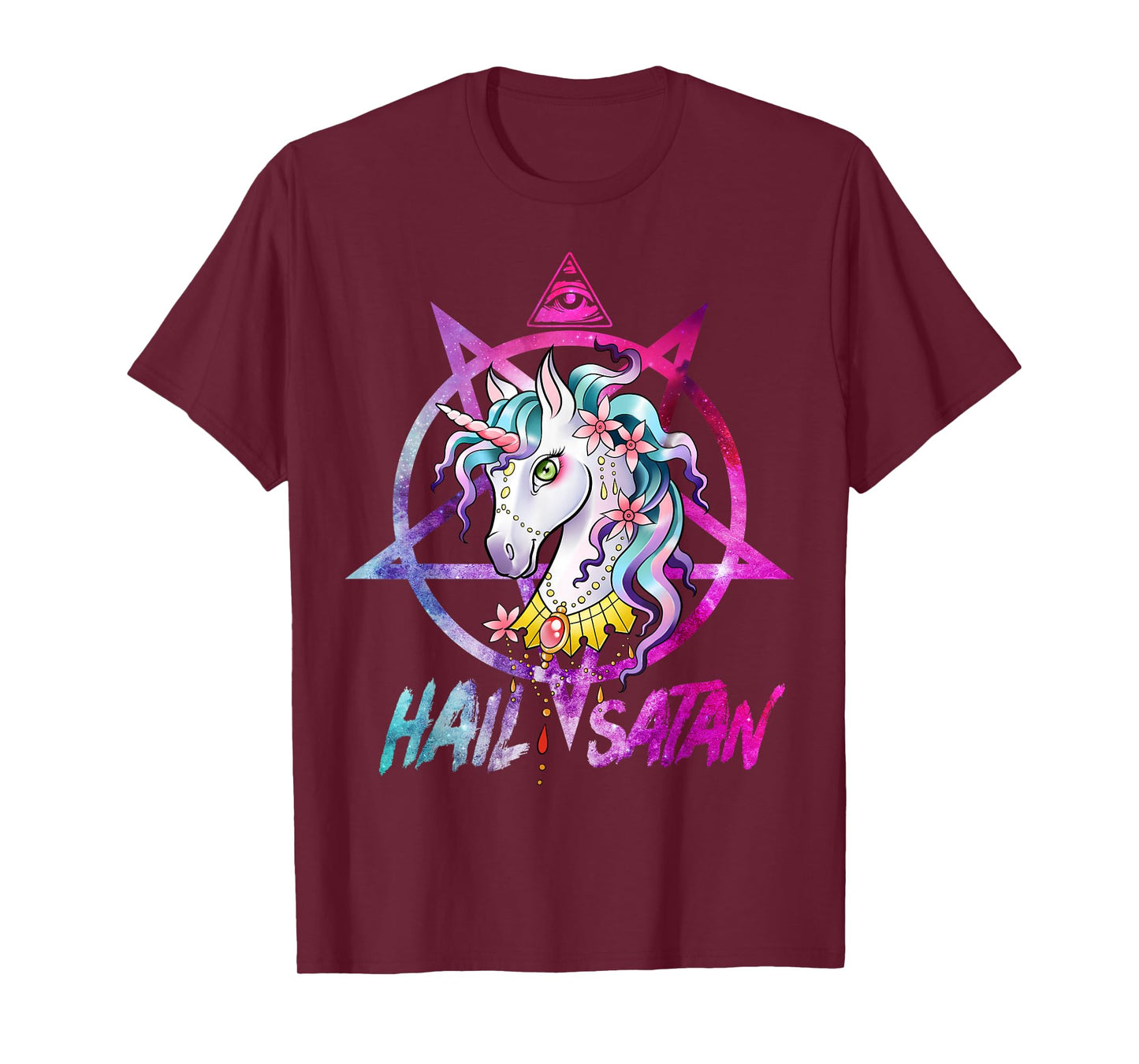 Unicorn Hail Satan Death Metal Rainbow shirt Rave Men Women T-Shirt