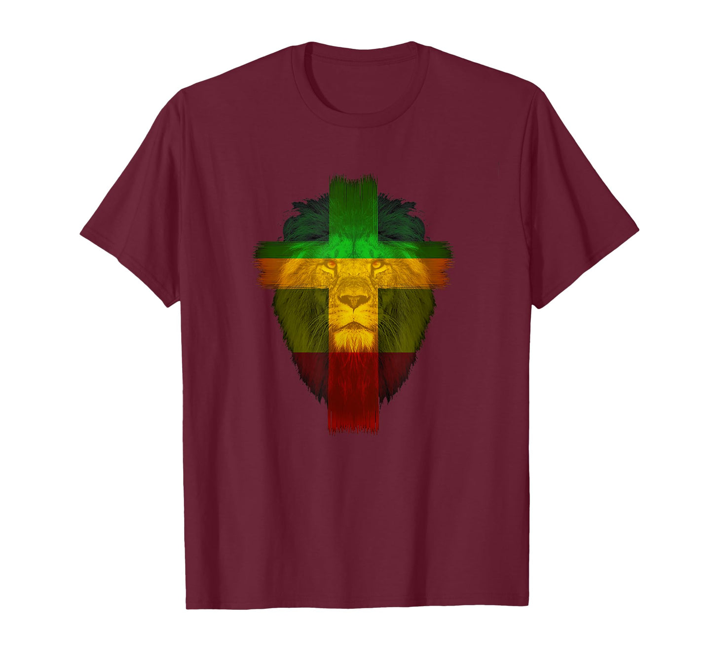 Ethiopian Flag Colors on Lion Shirt Ethiopian Cross Shirt T-Shirt