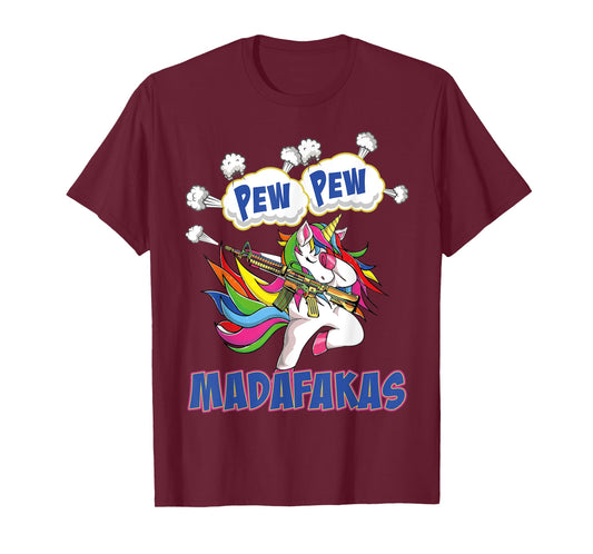 Pew Pew Madafakas Unicorn with Machine Gun T-Shirt
