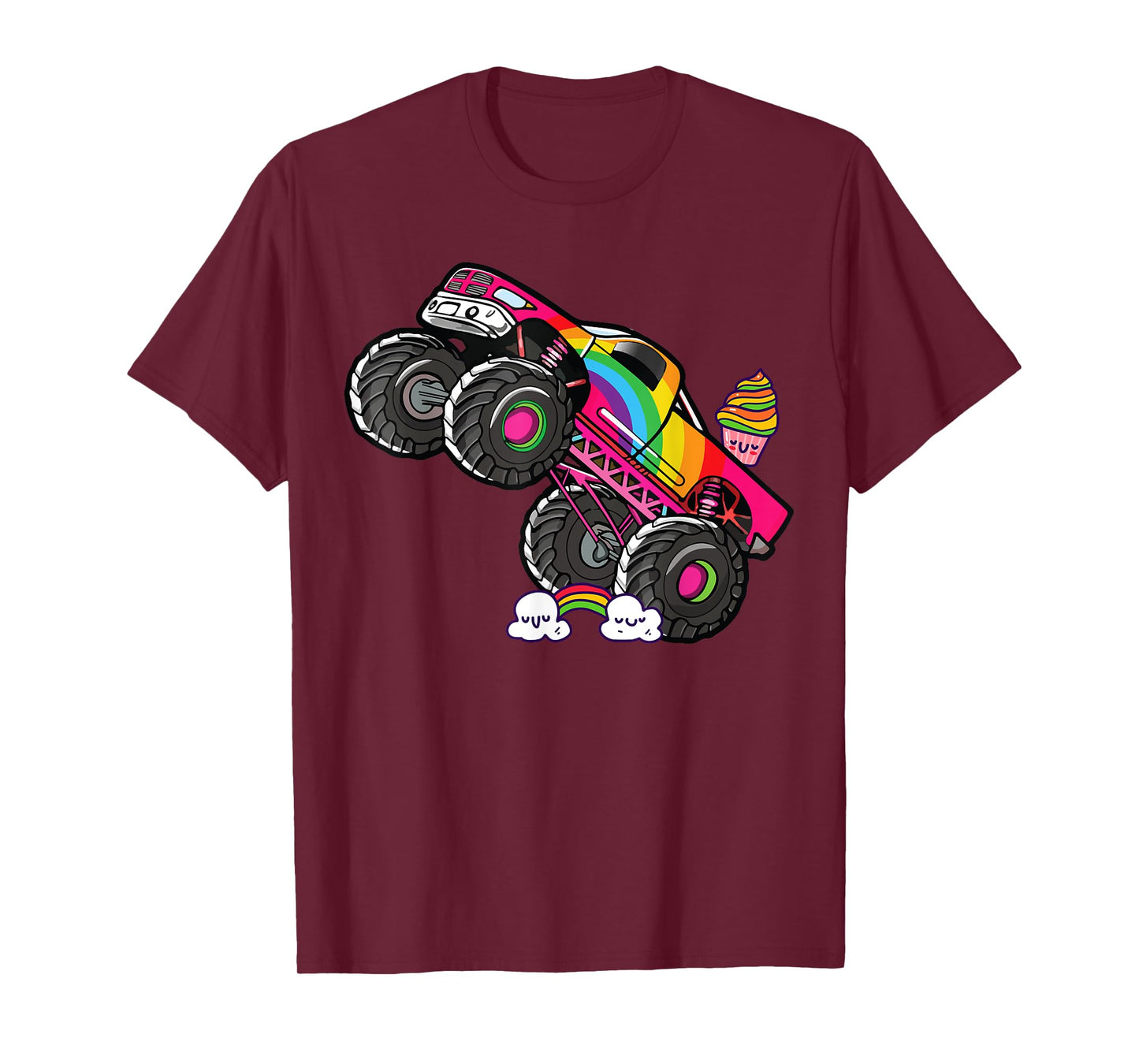 Girls Monster Truck Pink Rainbow Monster Truck Girl Women T-Shirt