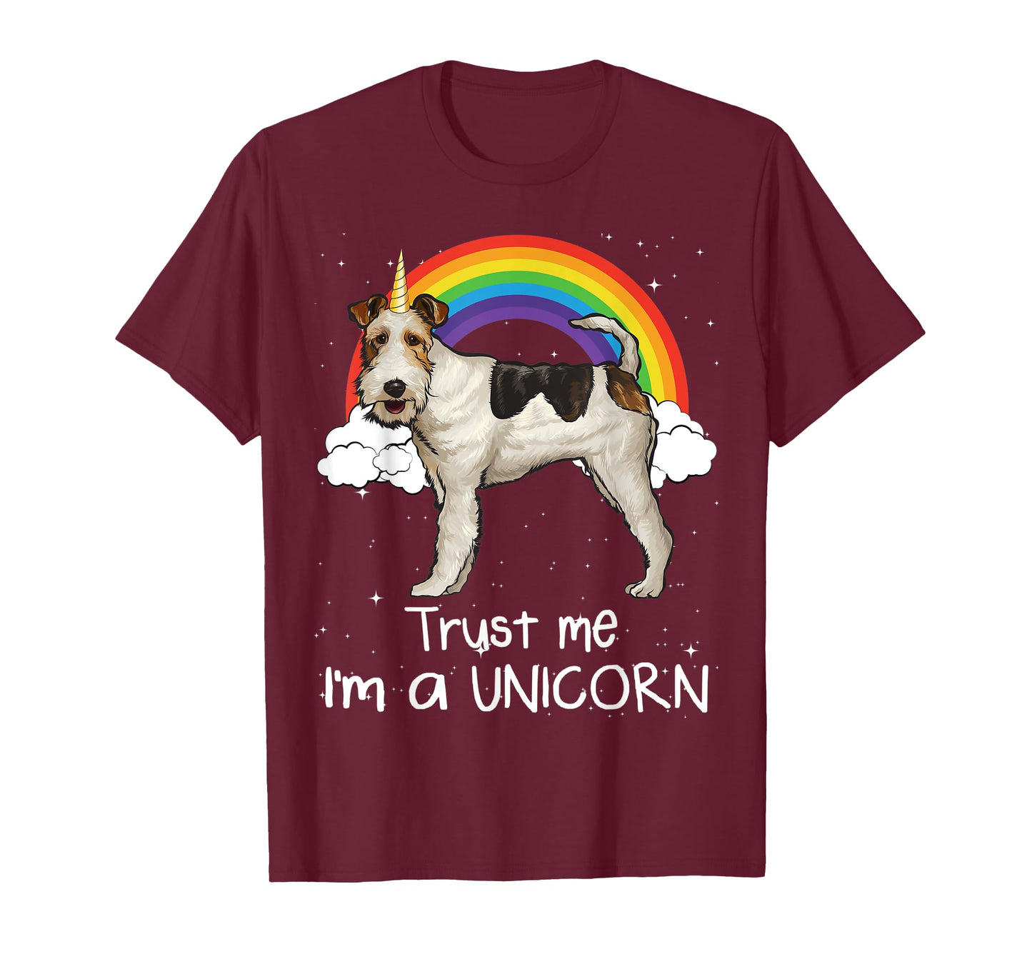 Rainbow Wire Fox Terrier Trust Me I'm A Unicorn Dog T-Shirt for Men Women Kids