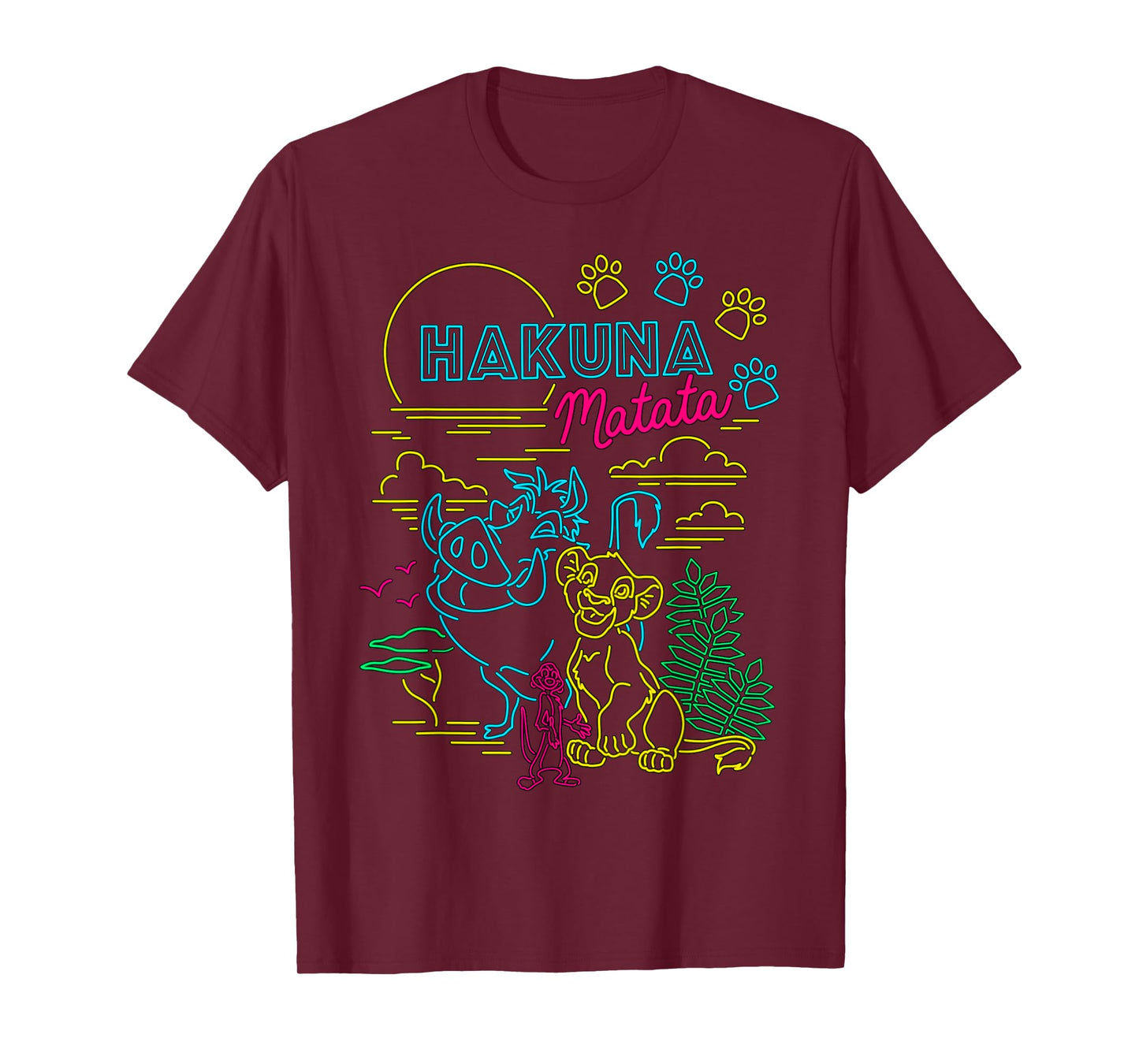 Disney Lion King Neon Outline Group Shot Sketch T-Shirt