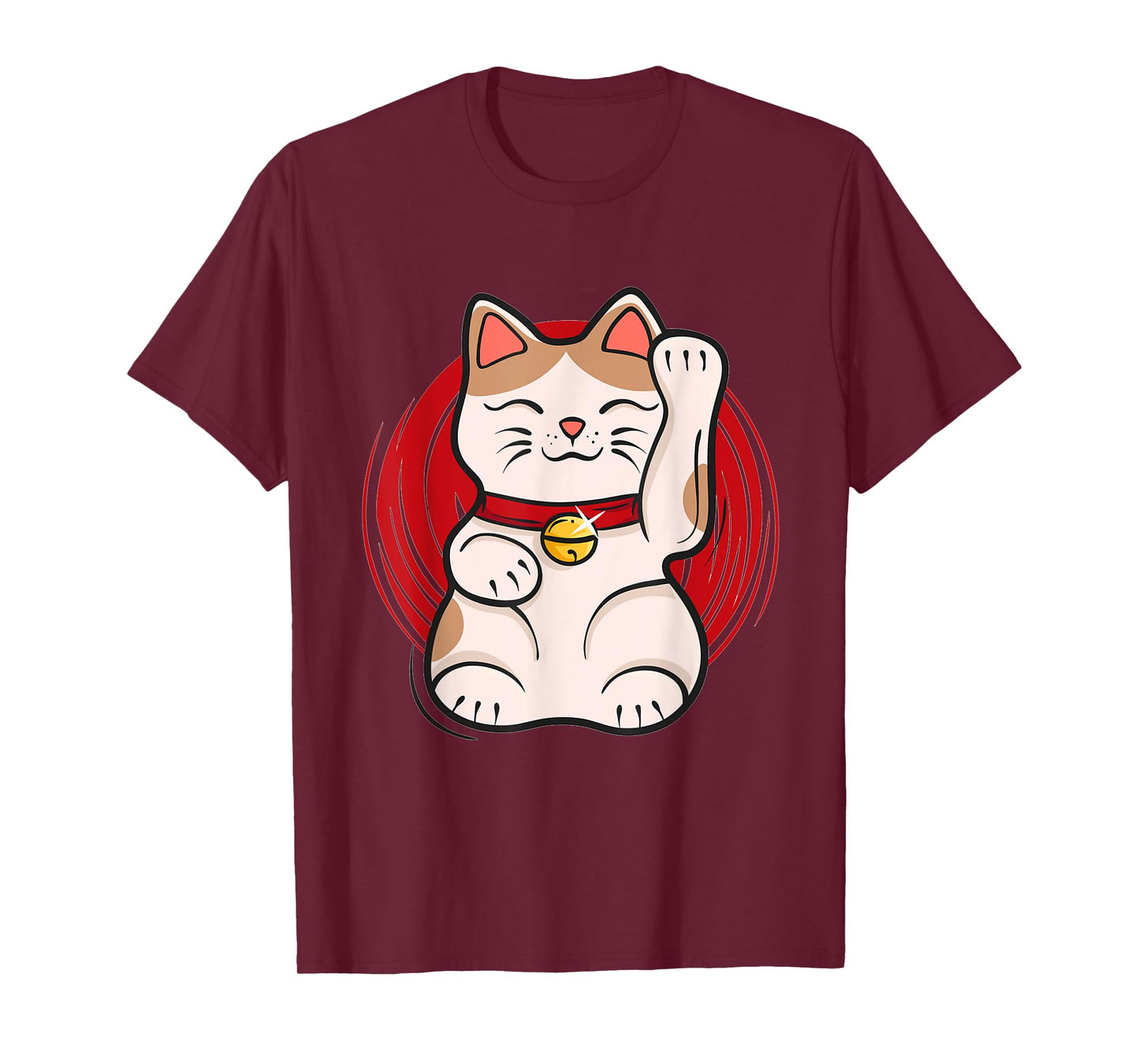 Maneki-Neko Lucky Cat Statue Waving Japanese Style Design T-Shirt