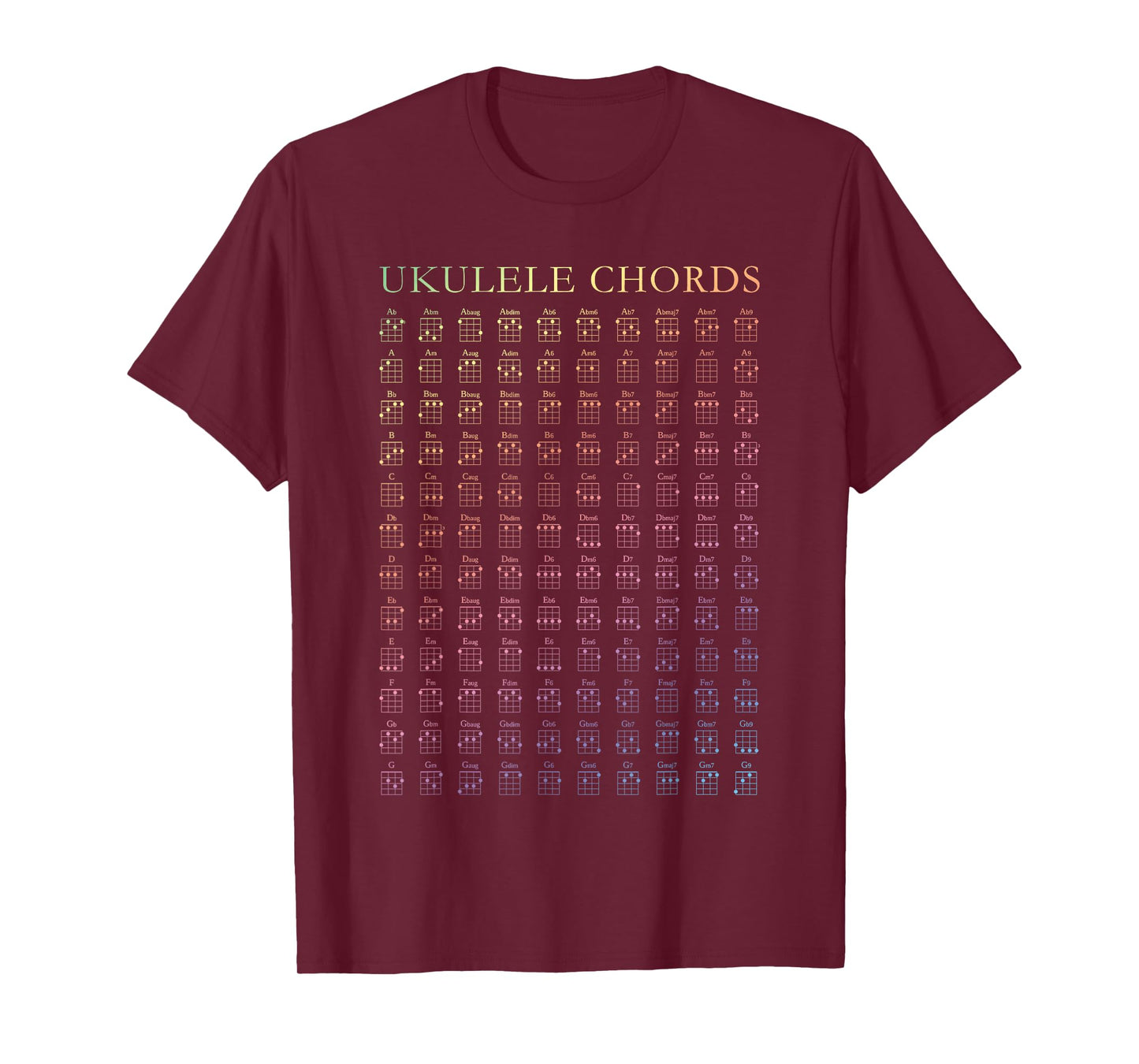 Ukulele Rainbow Chords Chart GCEA Tuning Uke Notes T-Shirt