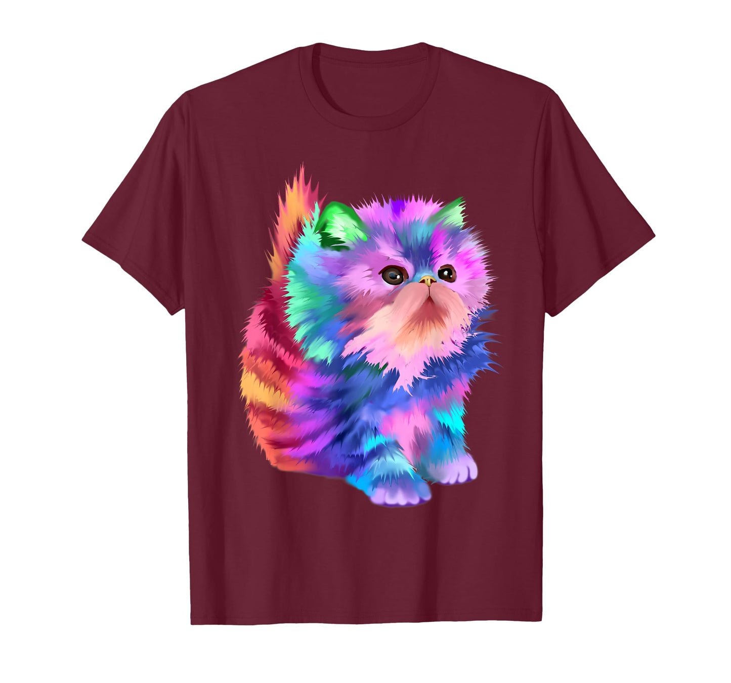 Starchild's Designs Women's Retro Rainbow Kitten Rave Psychedelic Cat T-Shirt