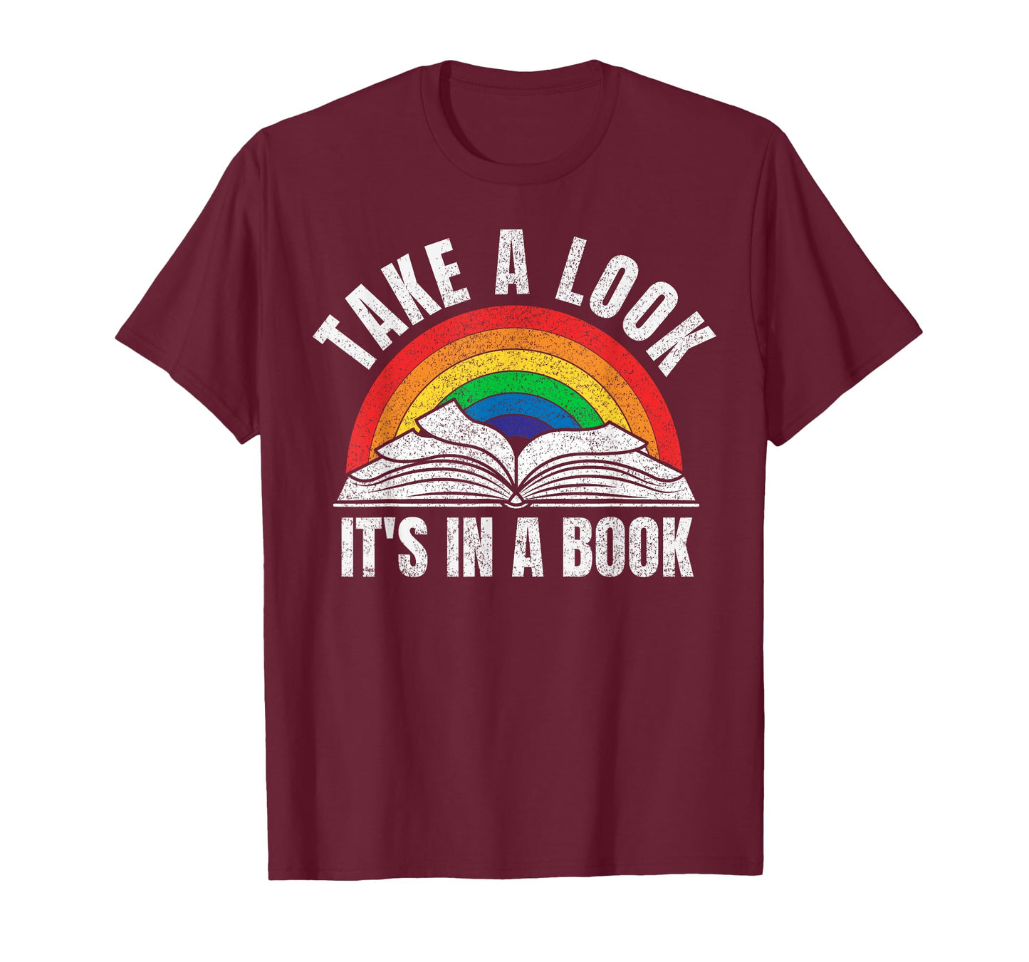 Vintage Retro Rainbow take a Look It's in a Book Reading Art T-Shirt Small