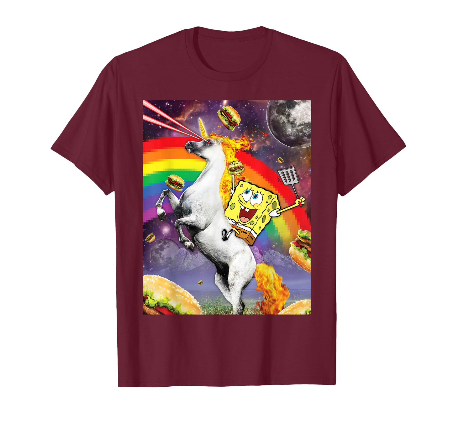 Spongebob SquarePants Unicorn Riding With Rainbow T-Shirt T-Shirt