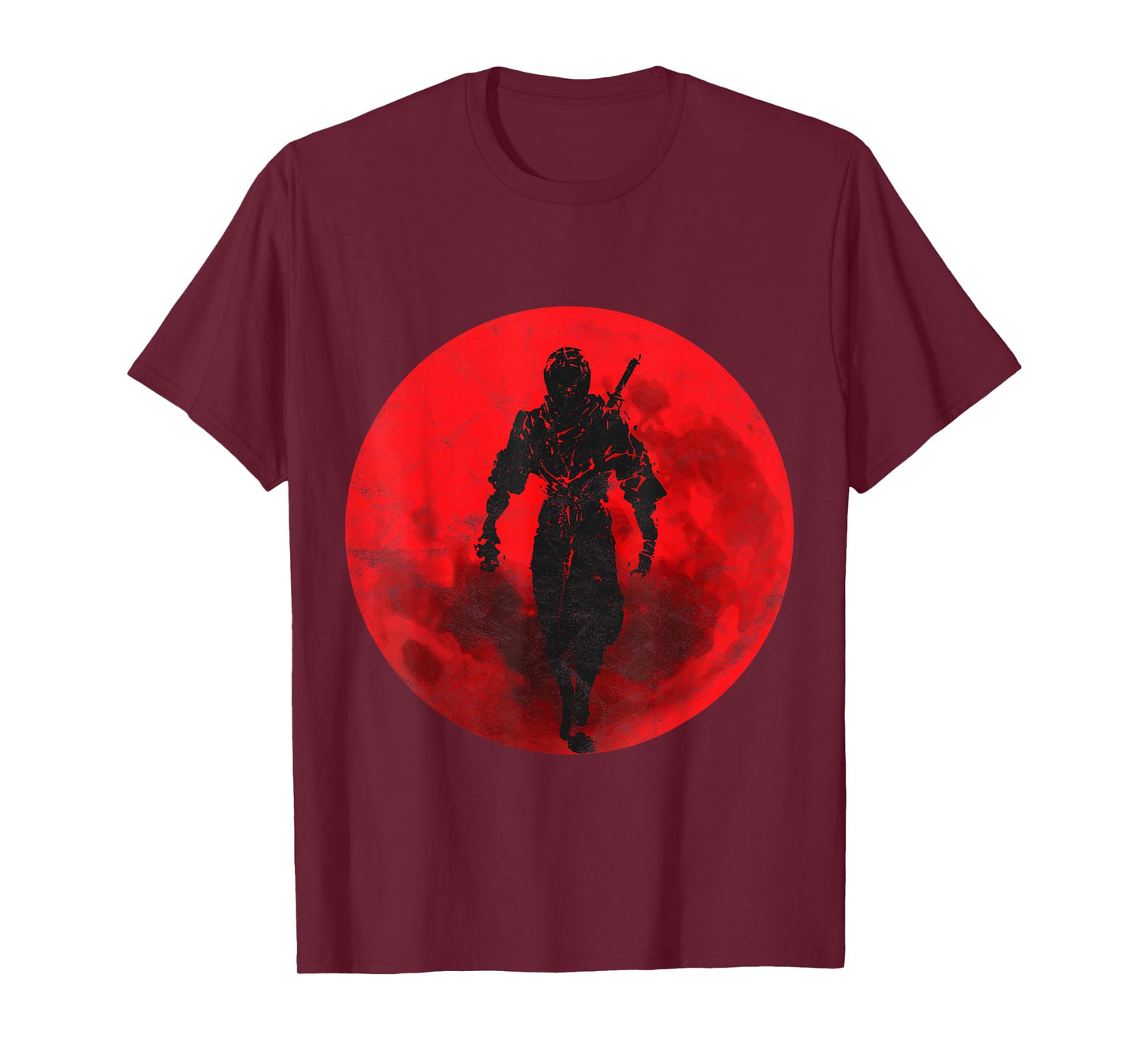 Ninja Figher Red Moon Japan Sword Samurai Warrior T-Shirt