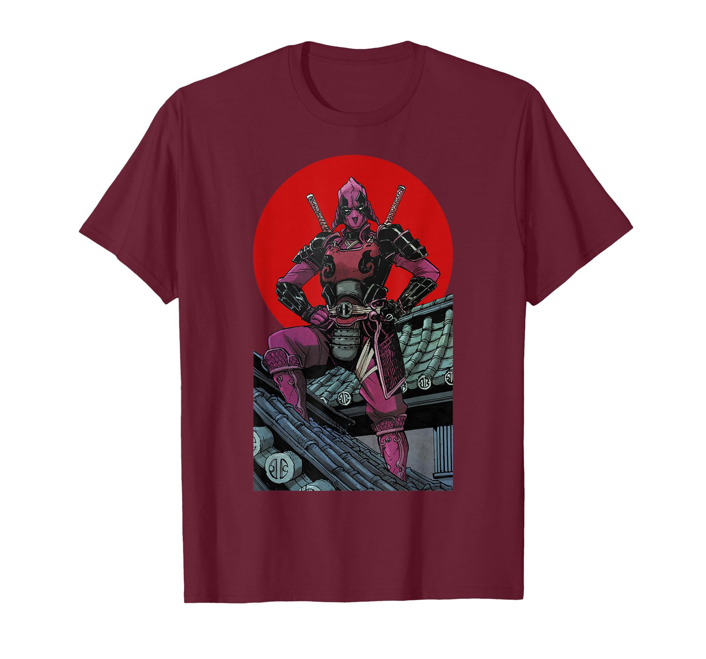 Marvel Deadpool Samurai Warrior Pose Red Sun Graphic T-Shirt T-Shirt
