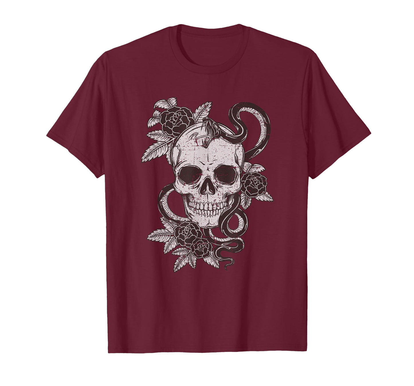 Vintage Skull Snake Rose Art Shirt Old School Tattoo Tee T-Shirt