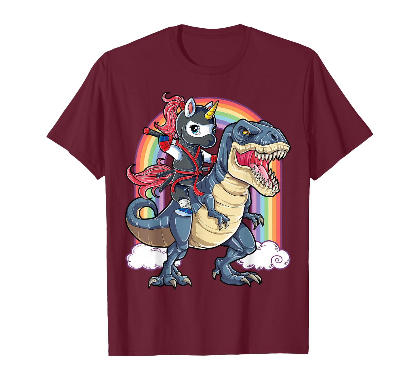 Ninja Unicorn Riding Dinosaur T Rex Funny Men Women Rainbow T-Shirt Small