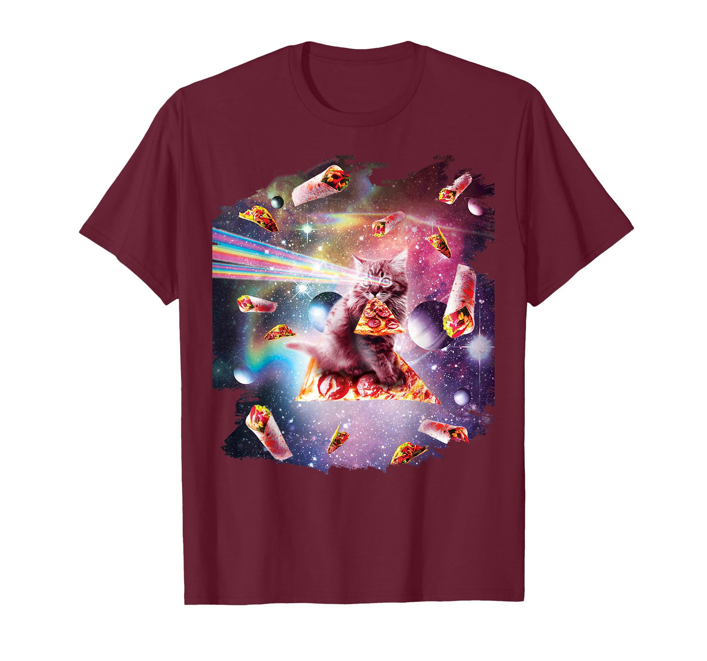 Outer Space Pizza Cat - Rainbow Laser, Taco, Burrito T-Shirt