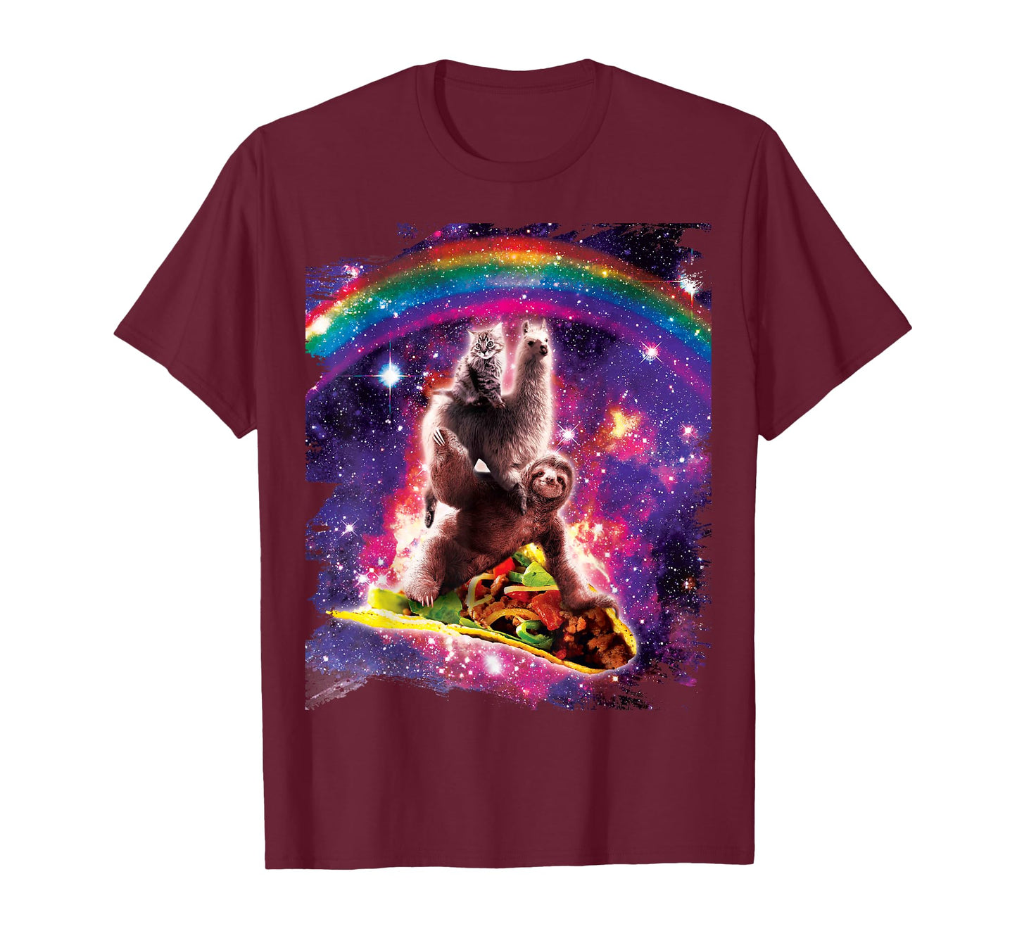 Space Cat Llama Sloth Riding Taco T-Shirt