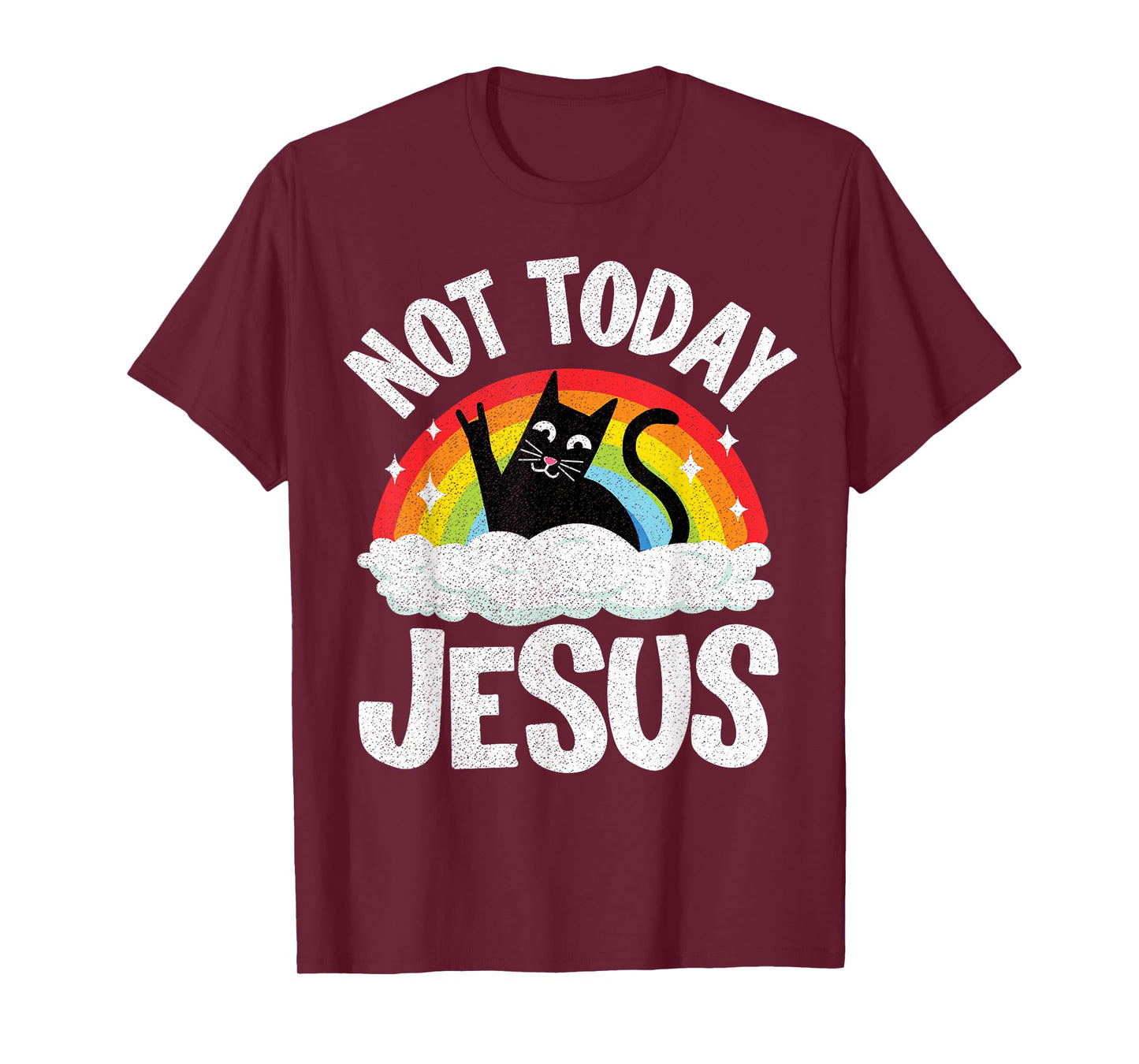 Not Today Jesus Satanic Cat Rainbow Goth Funny Death Metal T-Shirt