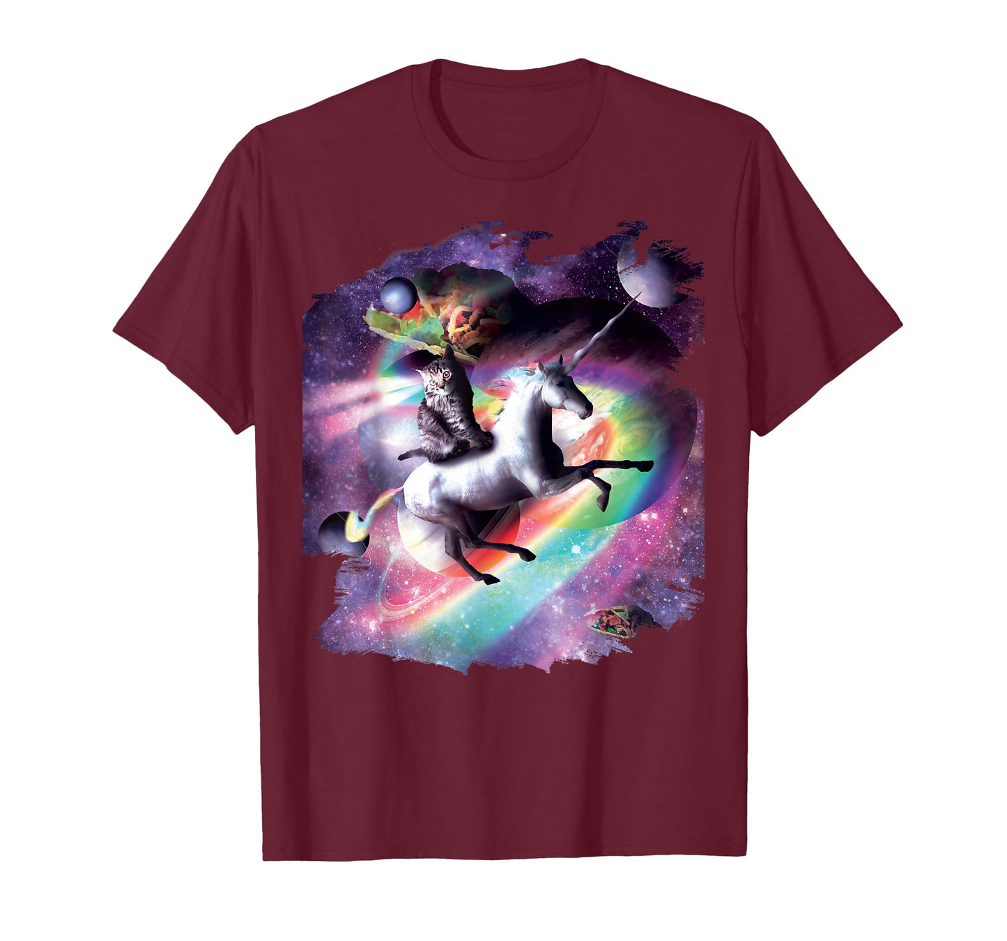 Space Cat Riding Unicorn - Laser, Tacos and Rainbow T-Shirt