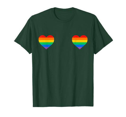 Gay Pride Rainbow Heart Boobs LGBTQ Shirt T-Shirt