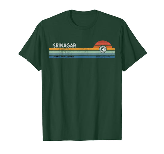 Srinagar Jammu And Kashmir India Retro Sunset Rainbow Synth T-Shirt