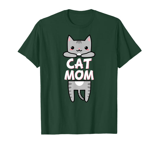 Cat Mom Kawaii Grey Tabby Kitty Cute Cat Men Women Kids T-Shirt