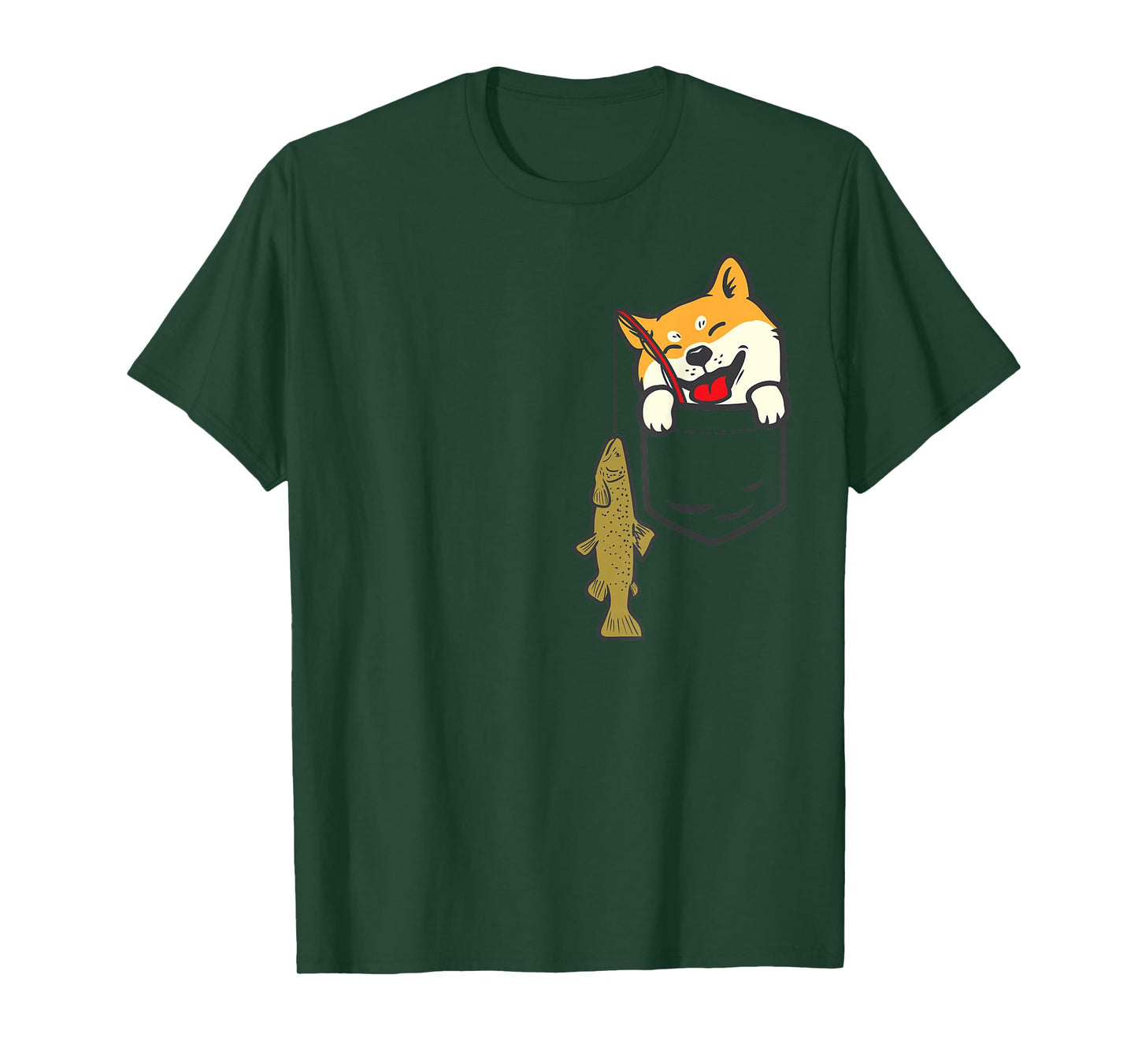 Pocket Shiba Inu Dog Fishing Cute Japanese Fisherman Gift T-Shirt