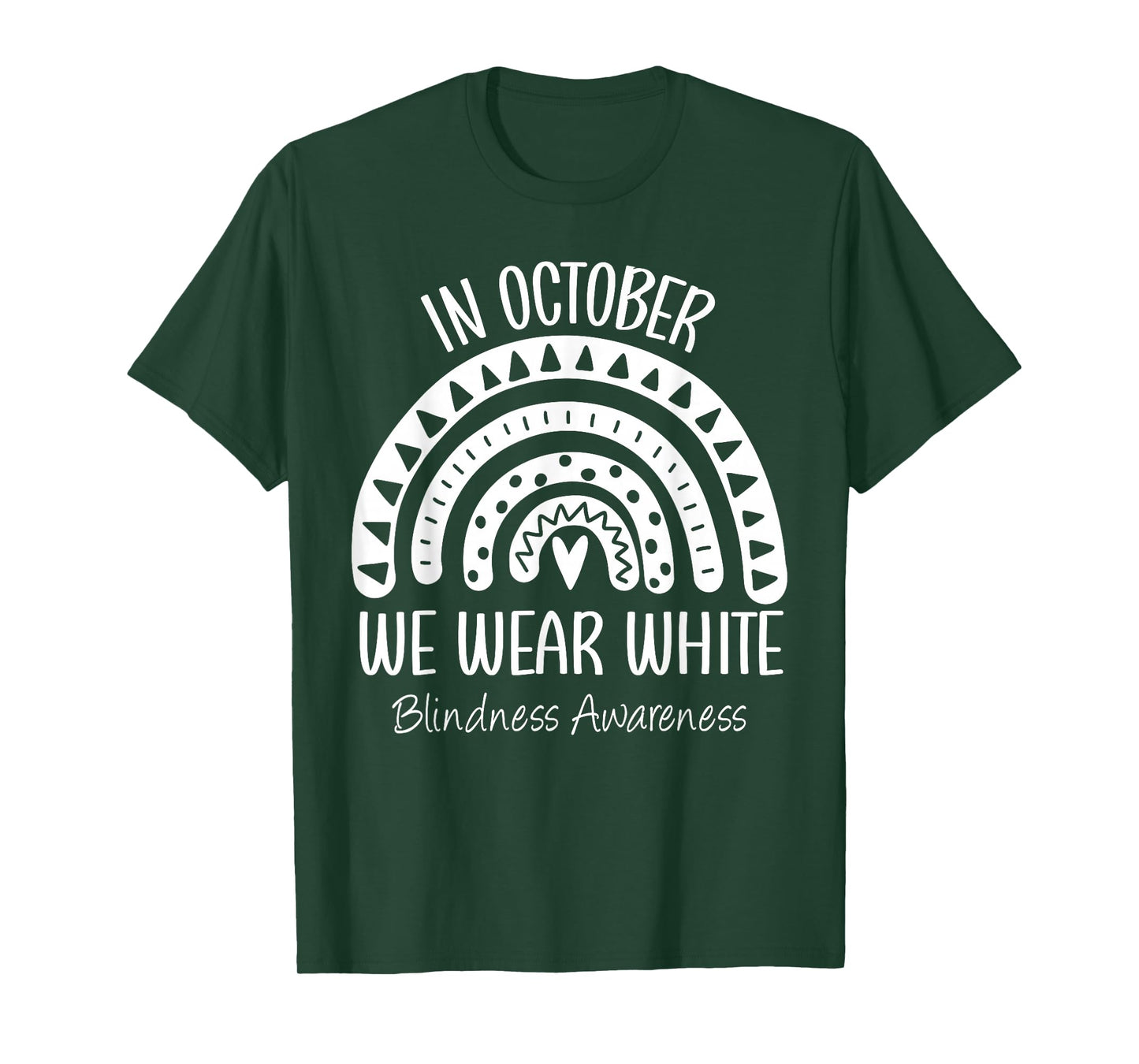 Rainbow In October We Wear White Blindness Awareness Ribbon T-Shirt