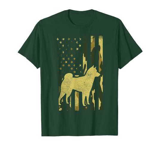 Camo US Flag Shiba Inu Akita Pet Japanese Dog Patriotic Gift T-Shirt
