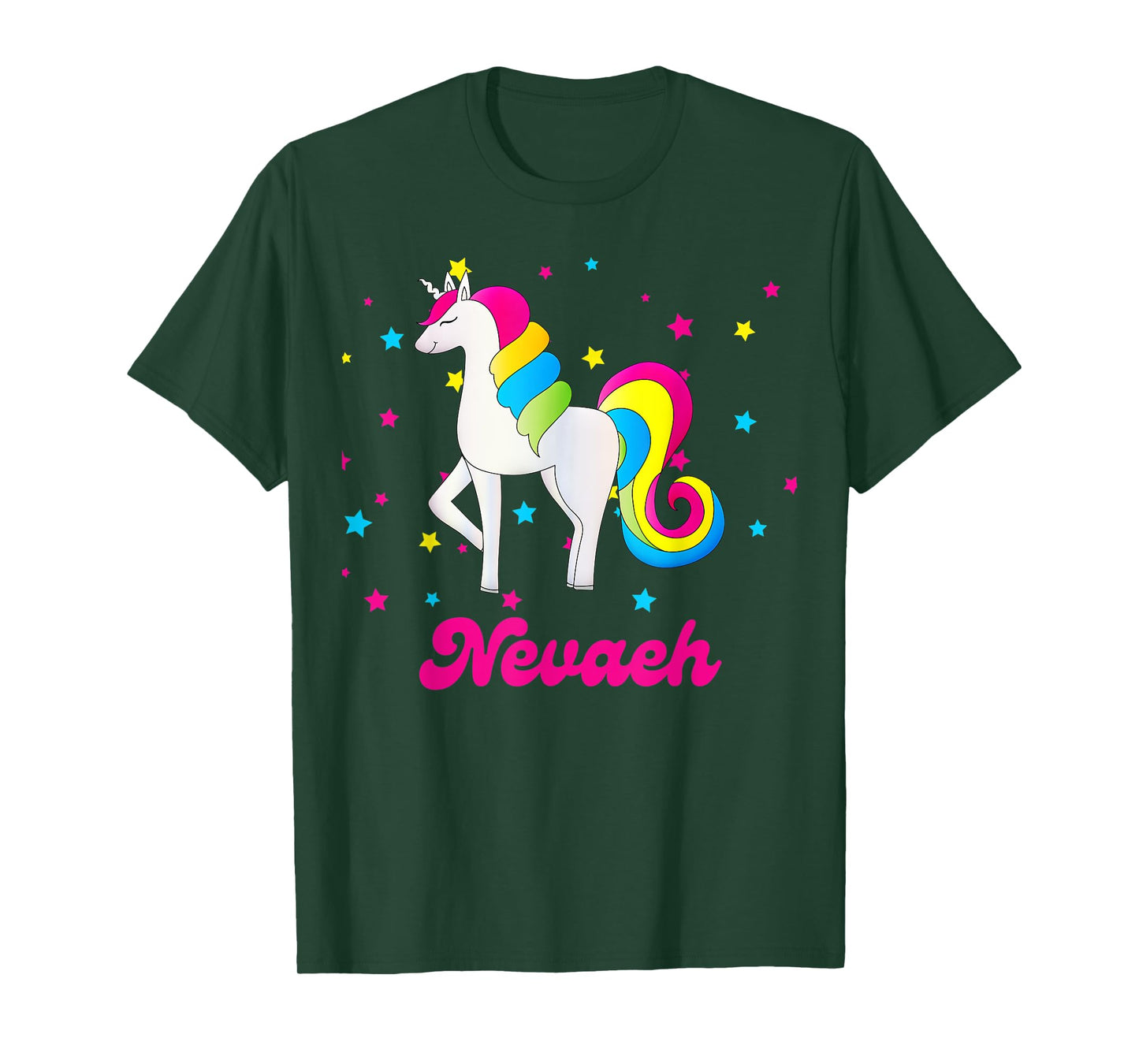 Cute Rainbow Unicorn Pink and Blue Personalized Nevaeh T-Shirt