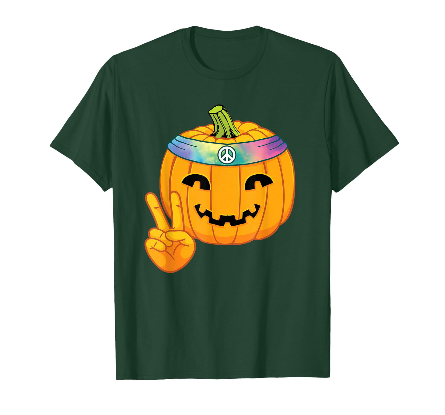 Hippie Halloween Pumpkin Peace Sign Hand Headband Tie Dye T-Shirt