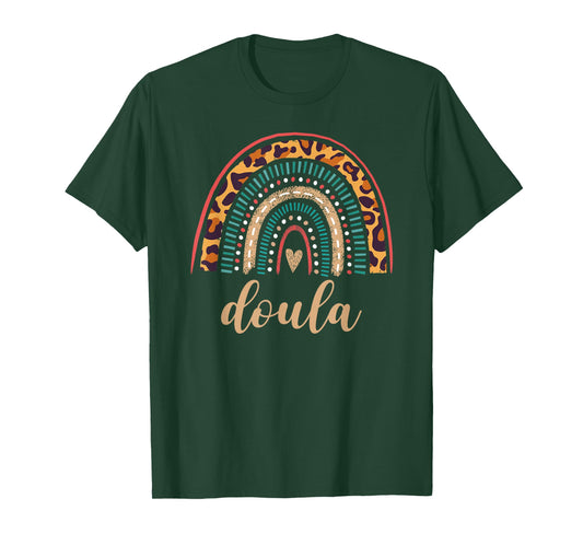 Doula Rainbow Leopard Birth Doulas Gift Newborn Labor Coach T-Shirt