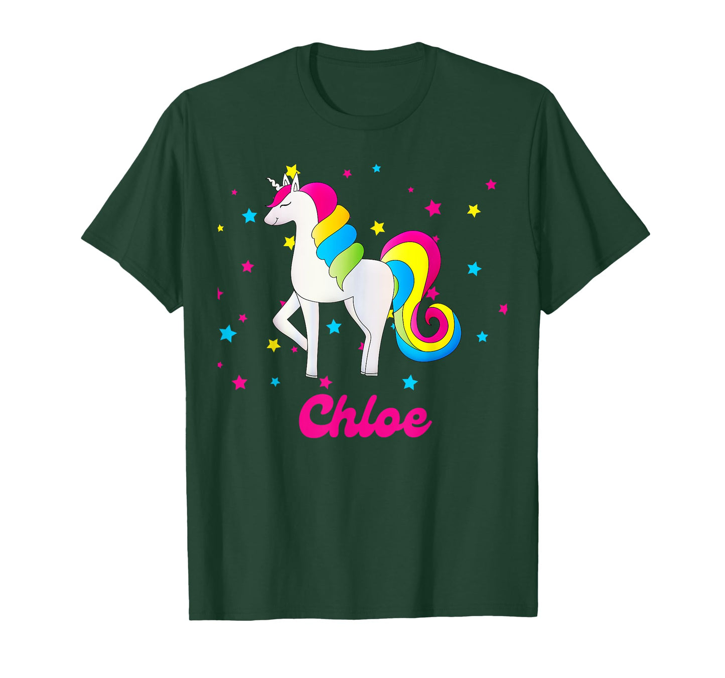 Cute Rainbow Unicorn Pink and Blue Personalized Chloe T-Shirt