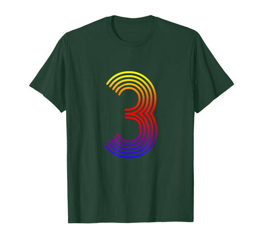Number 3 Shirt Birthday Gift Disco Rainbow Retro T-Shirt