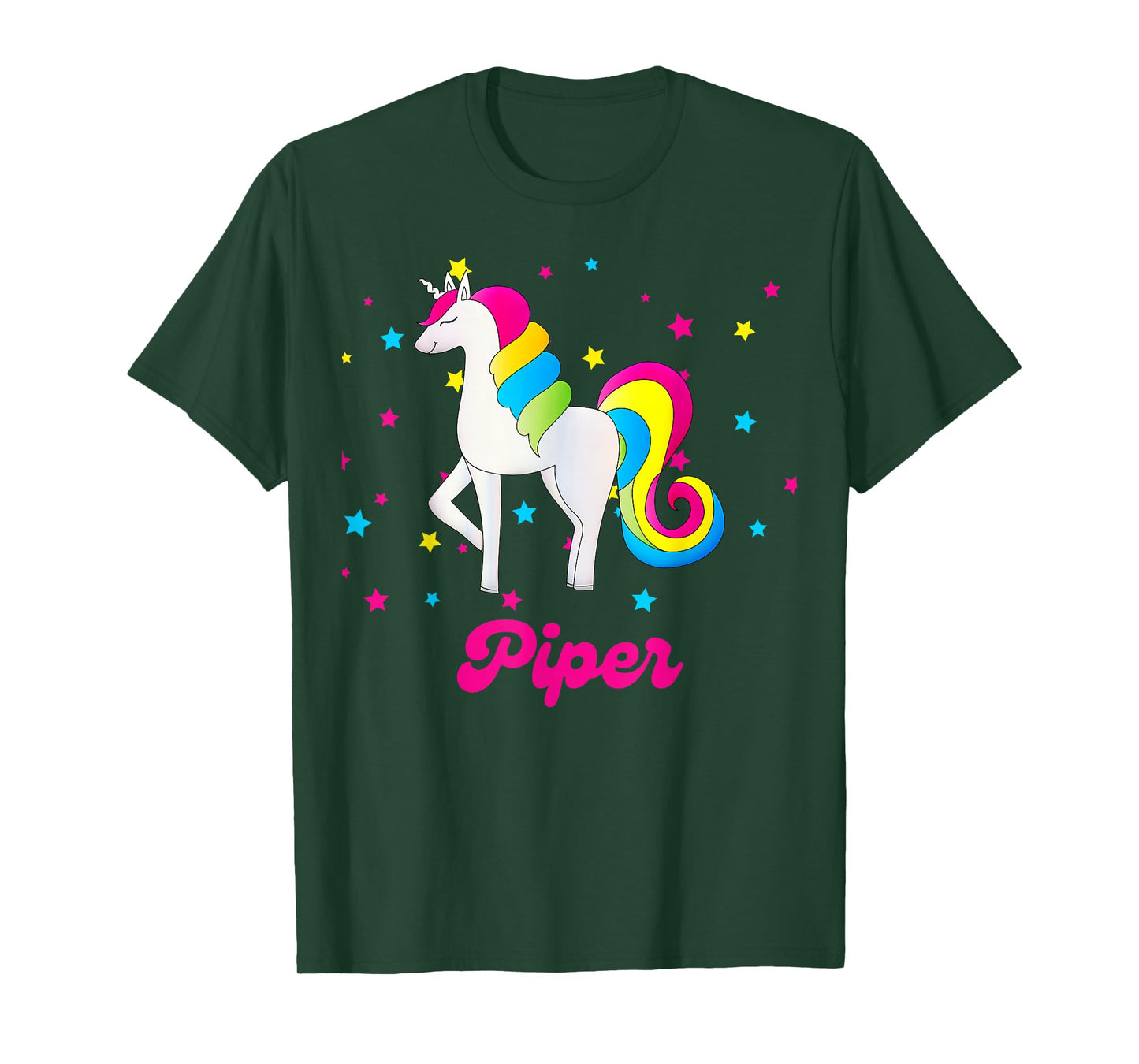Cute Rainbow Unicorn Pink and Blue Personalized Piper T-Shirt
