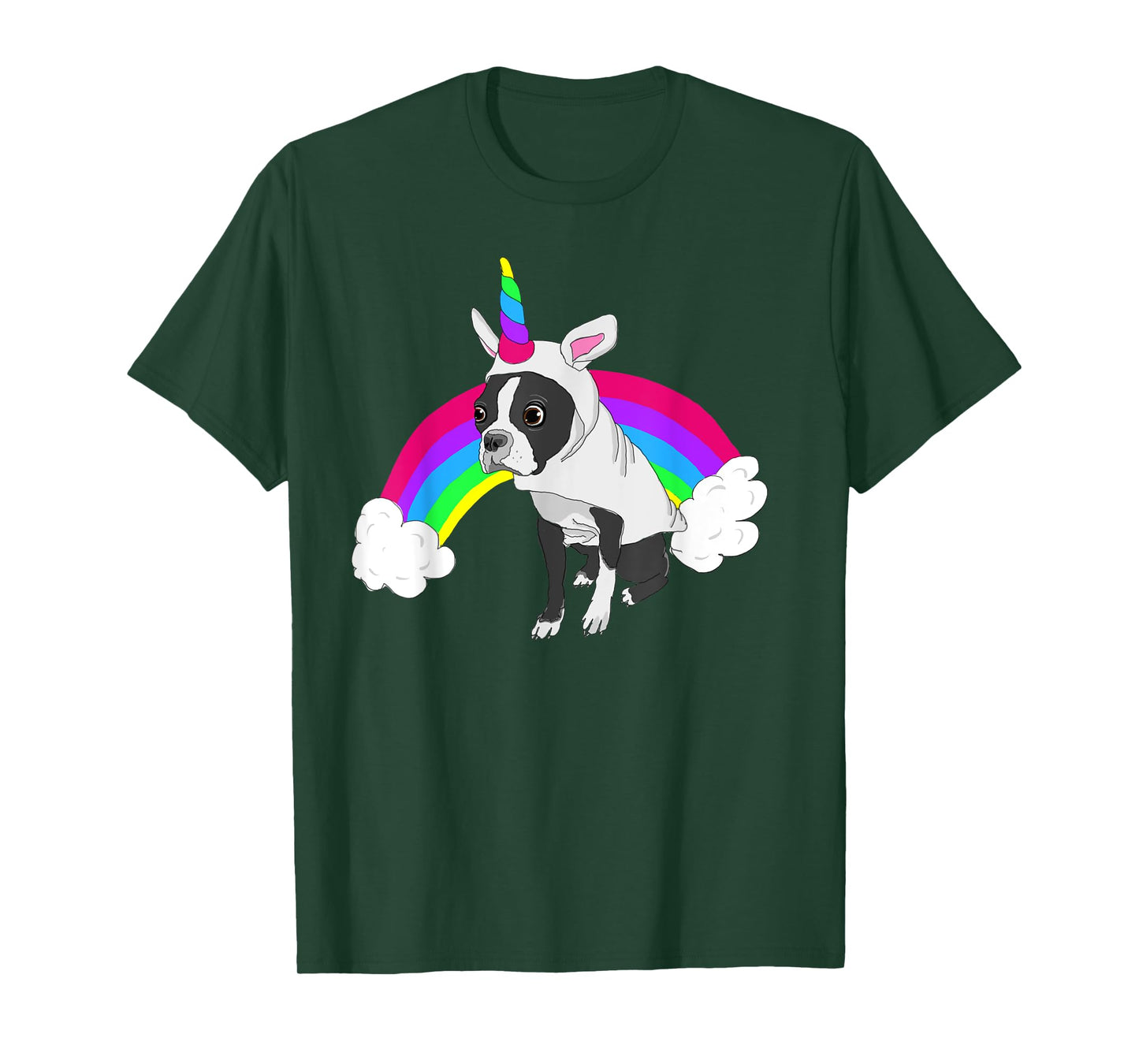 Cute Boston Terrier Unicorn Rainbow T-Shirt